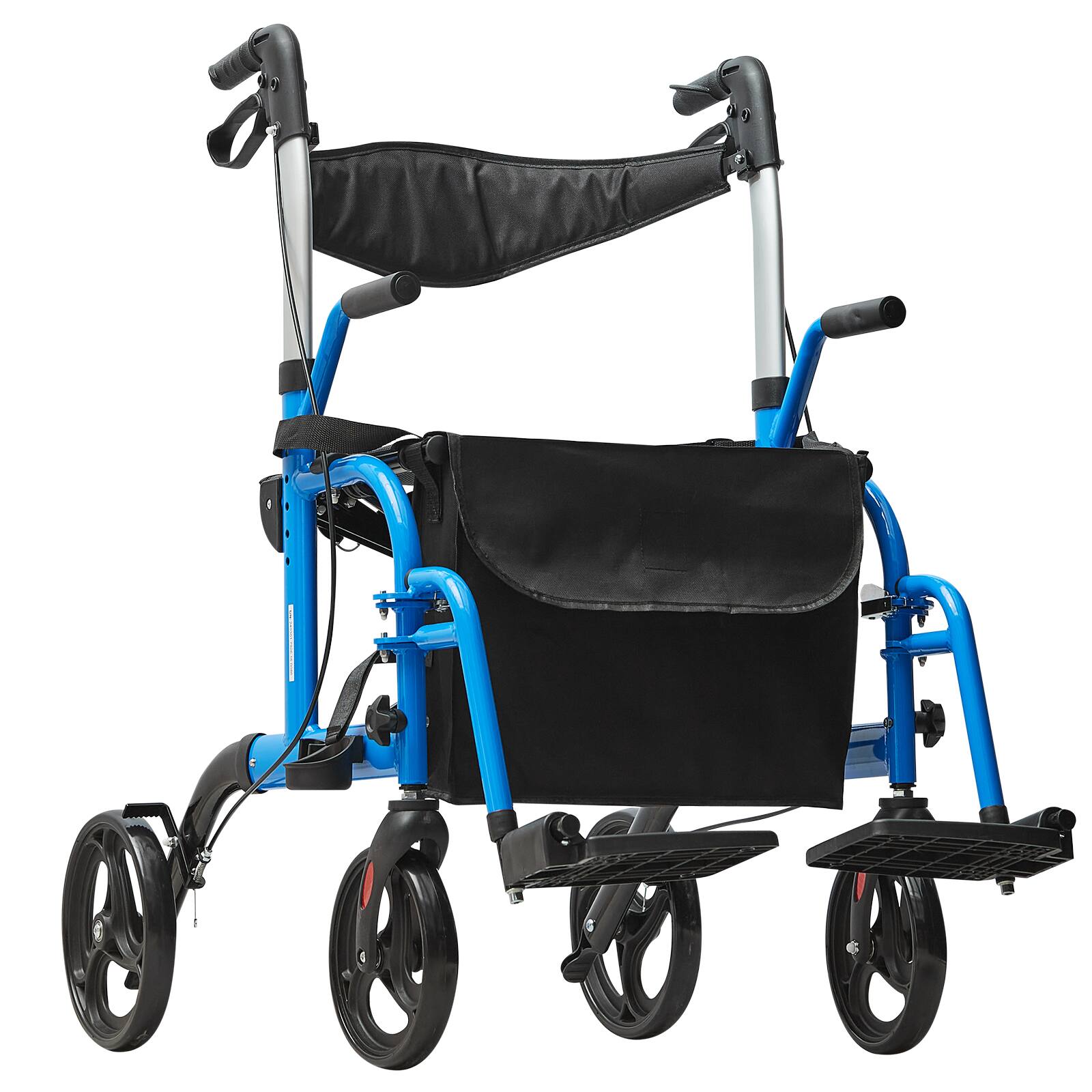 Alt View 5. VEVOR - 2 in 1 Rollator Walker & Transport Chair for Seniors, Folding Rolling Walker Wheelchair Combo & Footrests - Blue.