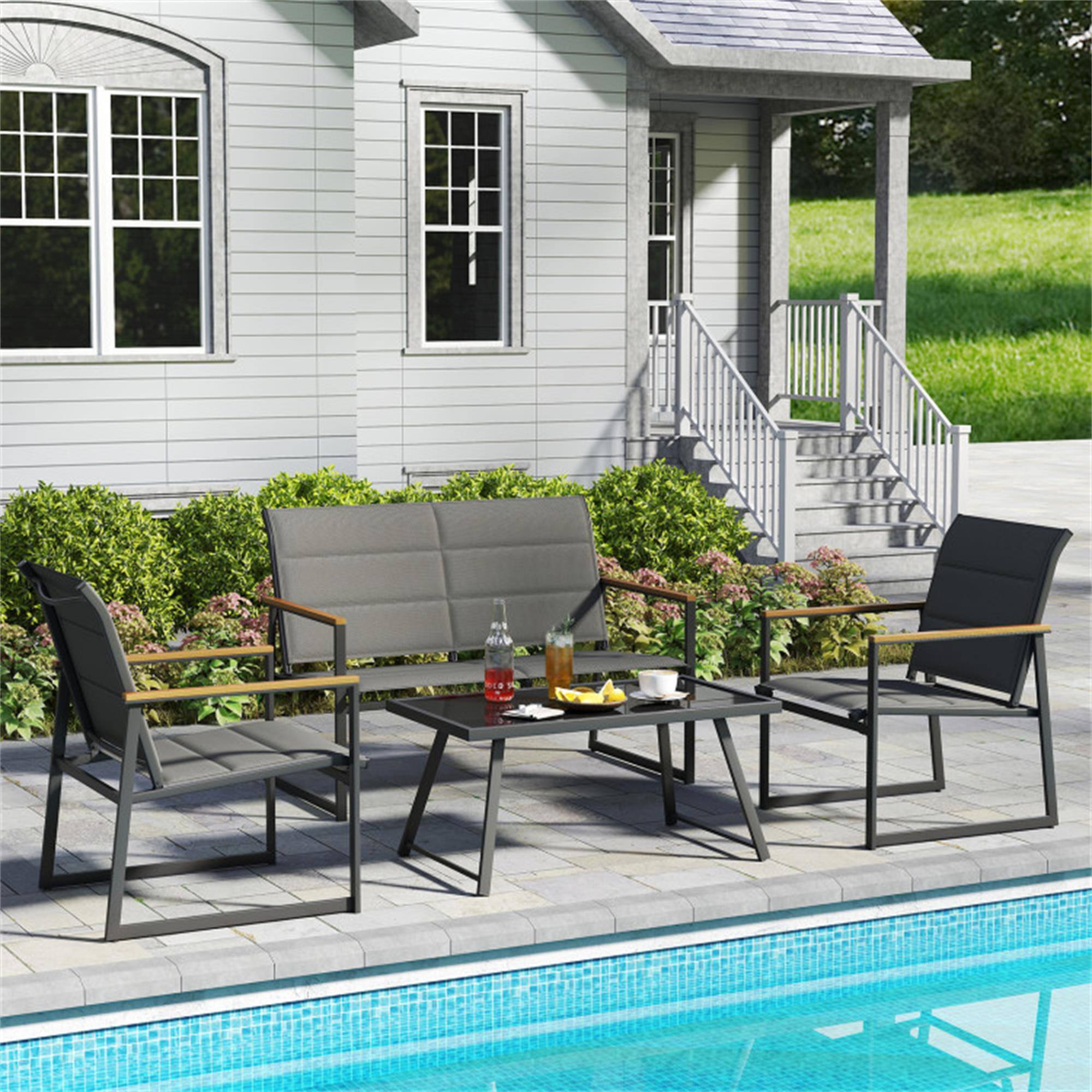 Alt View 1. Boyel Living - Gray 4Piece Outdoor Conversation Patio Furniture Set 46-in L x 33-in W x 28-in H - Gray.