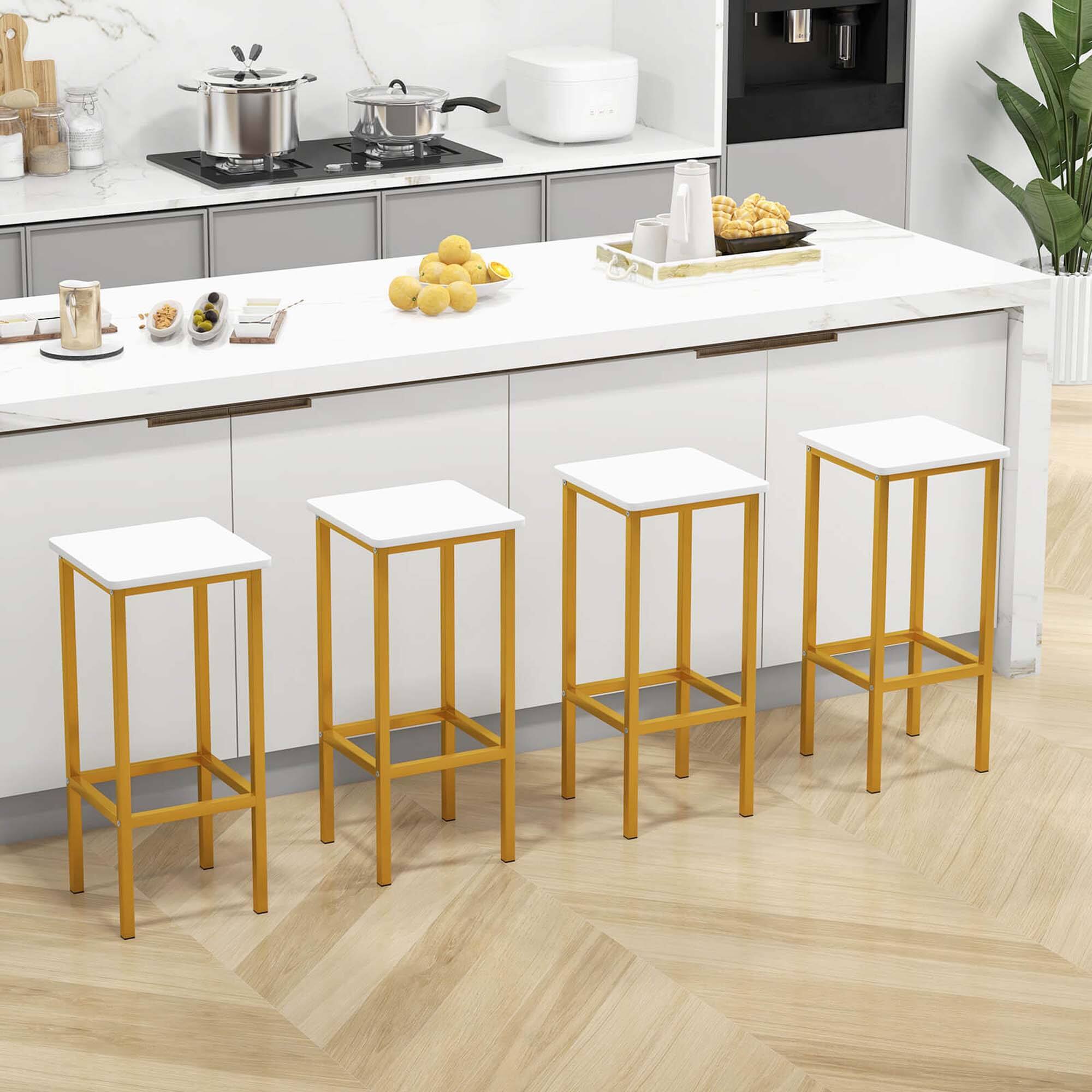 Alt View 2. Costway - 4 PCS 26"Bar Stool Set with Metal Frame Footrest Backless Counter Height Stool - White.