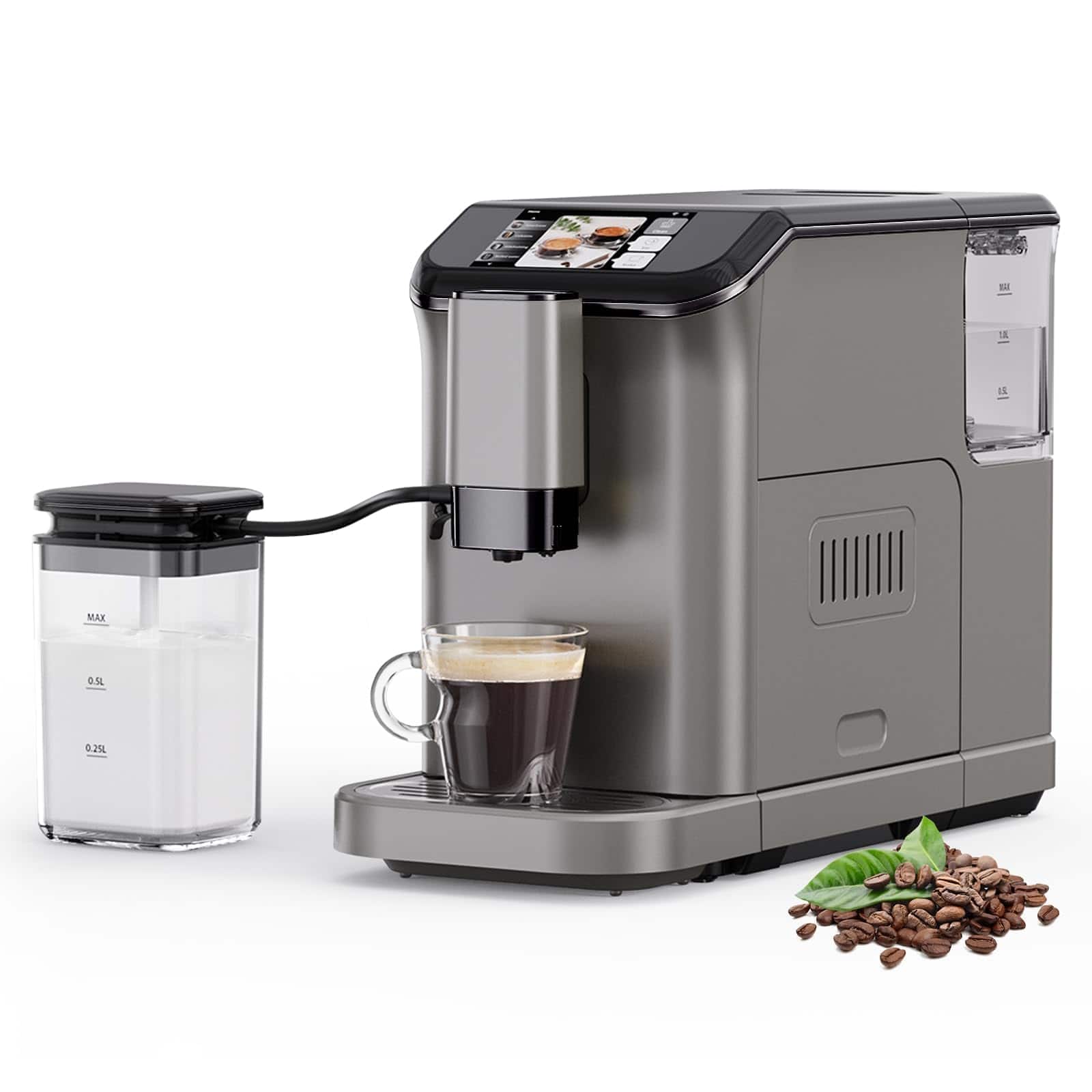 Acekool - 20 Bar High Pressure Fully Automatic Super Espresso Maker Built-In Milk Frother Cappuccino - Gray