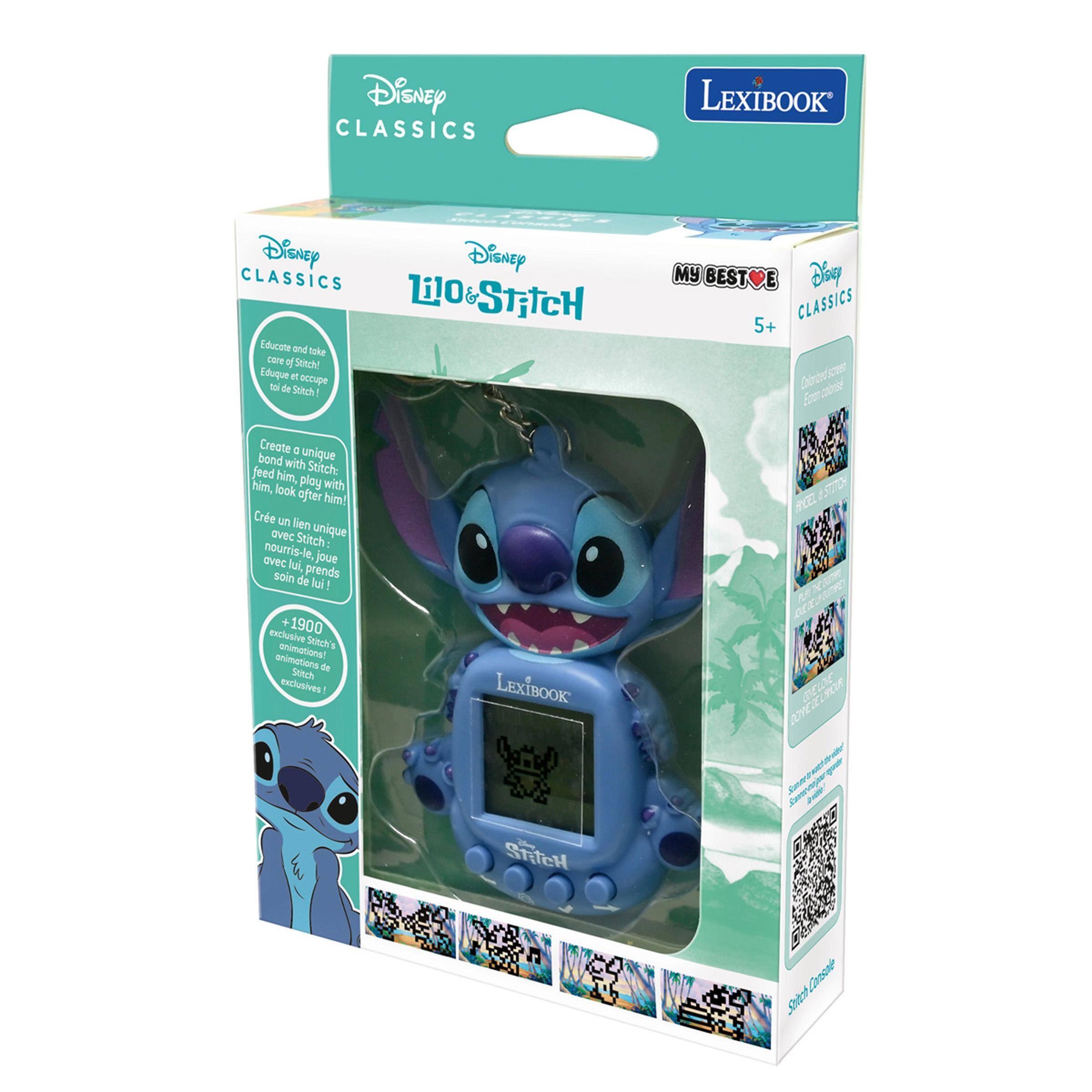 Disney CLASSICS  
LEXIBOOK  
Lilo & Stitch  
MY BEST 5+ CLASSICS  

Educate and take care of Stitch!  
Éduque et occupe toi de Stitch!  

Create a unique bond with Stitch: feed him, play with him, look after him!  
Crée un lien avec Stitch: nourris-le, joue avec lui, prends soin de lui!  

+1900 exclusive Stitch's animations!  
+1900 animations Stitch de exclusives!  

LEXIBOOK  
Stitch