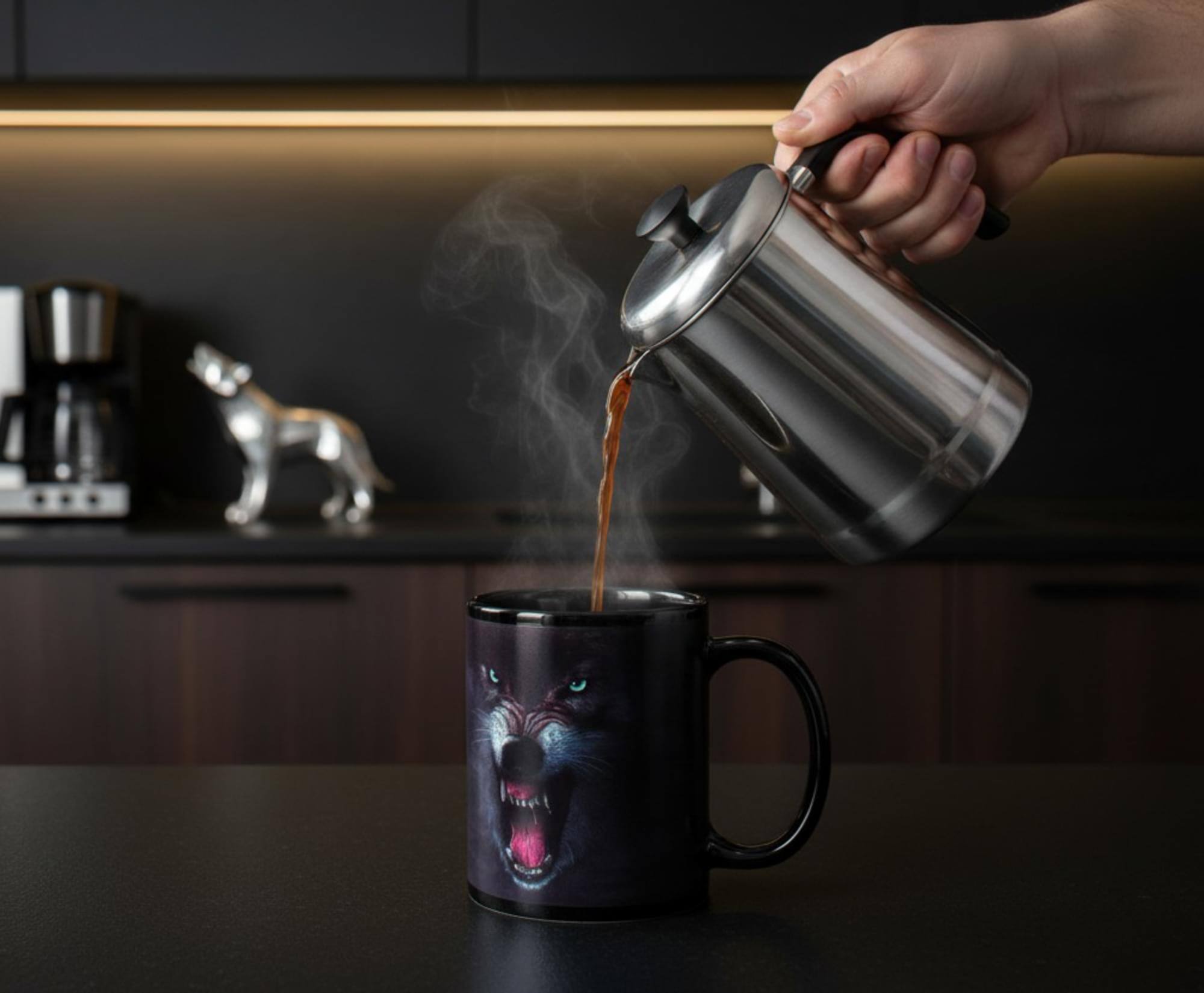 Alt View 3. Just Funky - Growling Wolf 11oz Coffee Mug - Black.