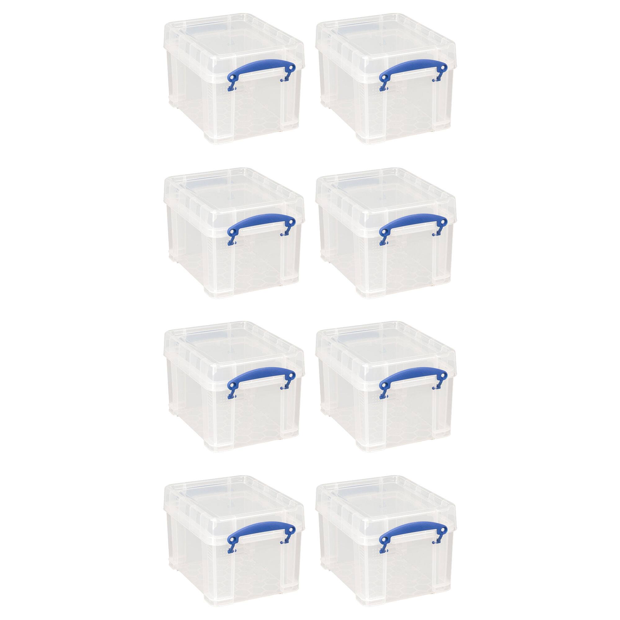 Front. Really Useful Box - Really Useful Box 3 Liter Snap Lid Storage Bin for Music Storage, 8 Pack, Clear - Clear.