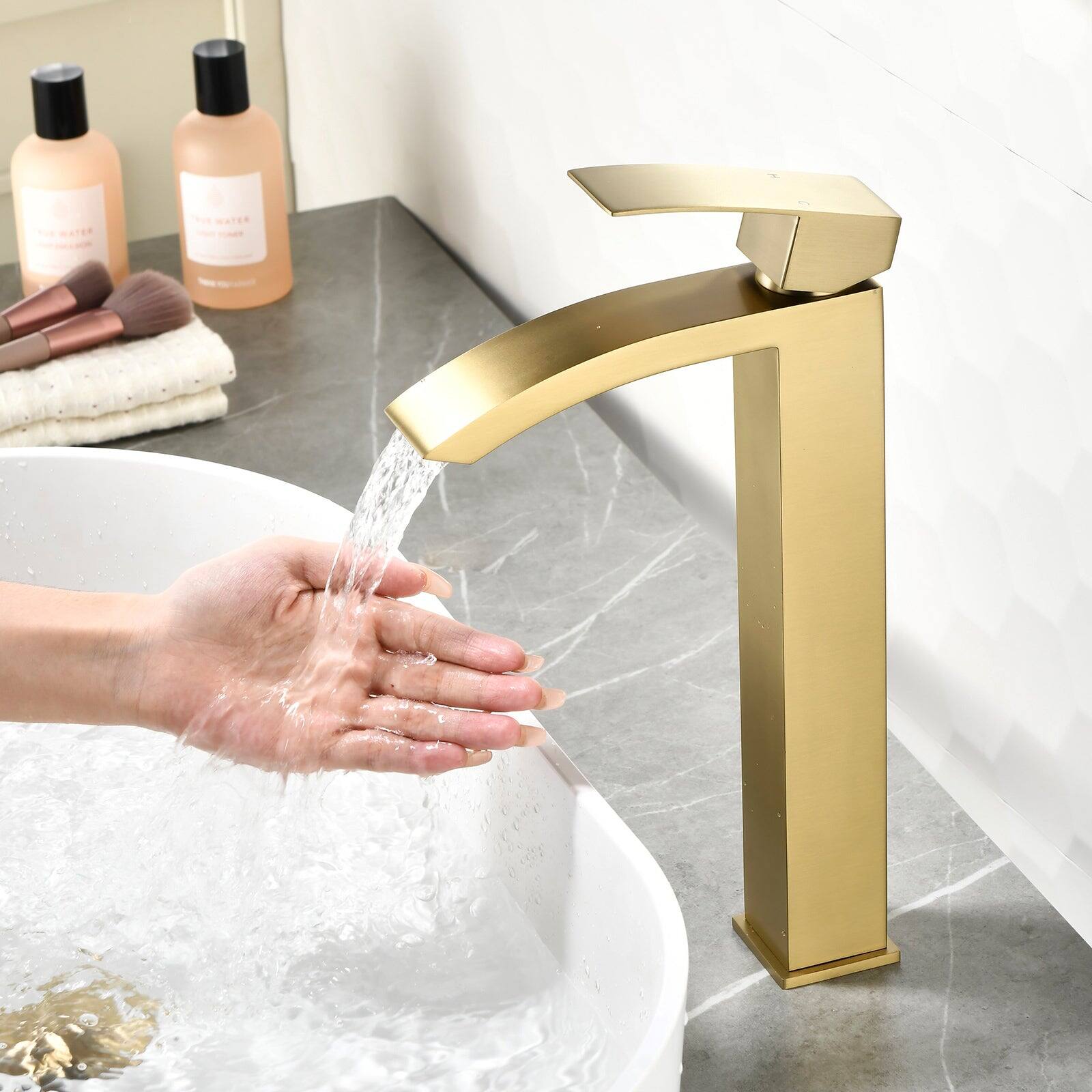 Alt View 4. Boyel Living - Brushed Gold Faucet SUS304 Waterfall Spout cUPC Cartridge 60cm Supply Line Pop Up Drain - Brushed Gold.