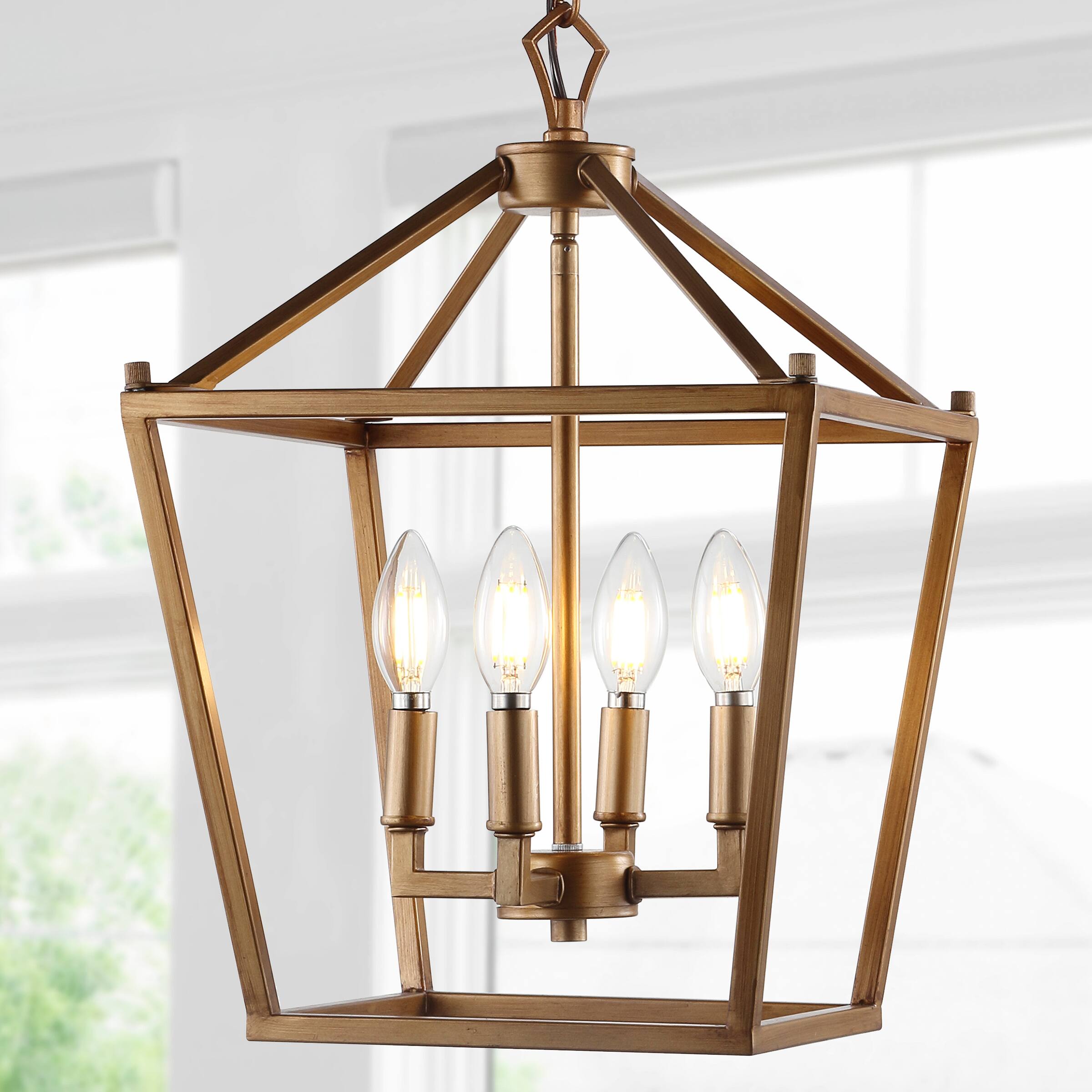 Alt View 1. Jonathan Y - Pagoda 12" 4-Light Classic Traditional Metal Cage Lantern LED Pendant, Antique Gold - Antique Gold.