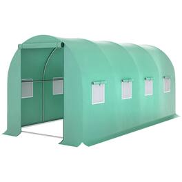 Outsunny - 15' x 7' x 6.5' Walk-in Tunnel Hoop Greenhouse, Green House for Outside with PE Cover, Steel Frame