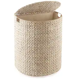 Casafield - Half Moon Laundry Hamper Basket w/ Lid and Removable Liner for Clothes - Whitewash