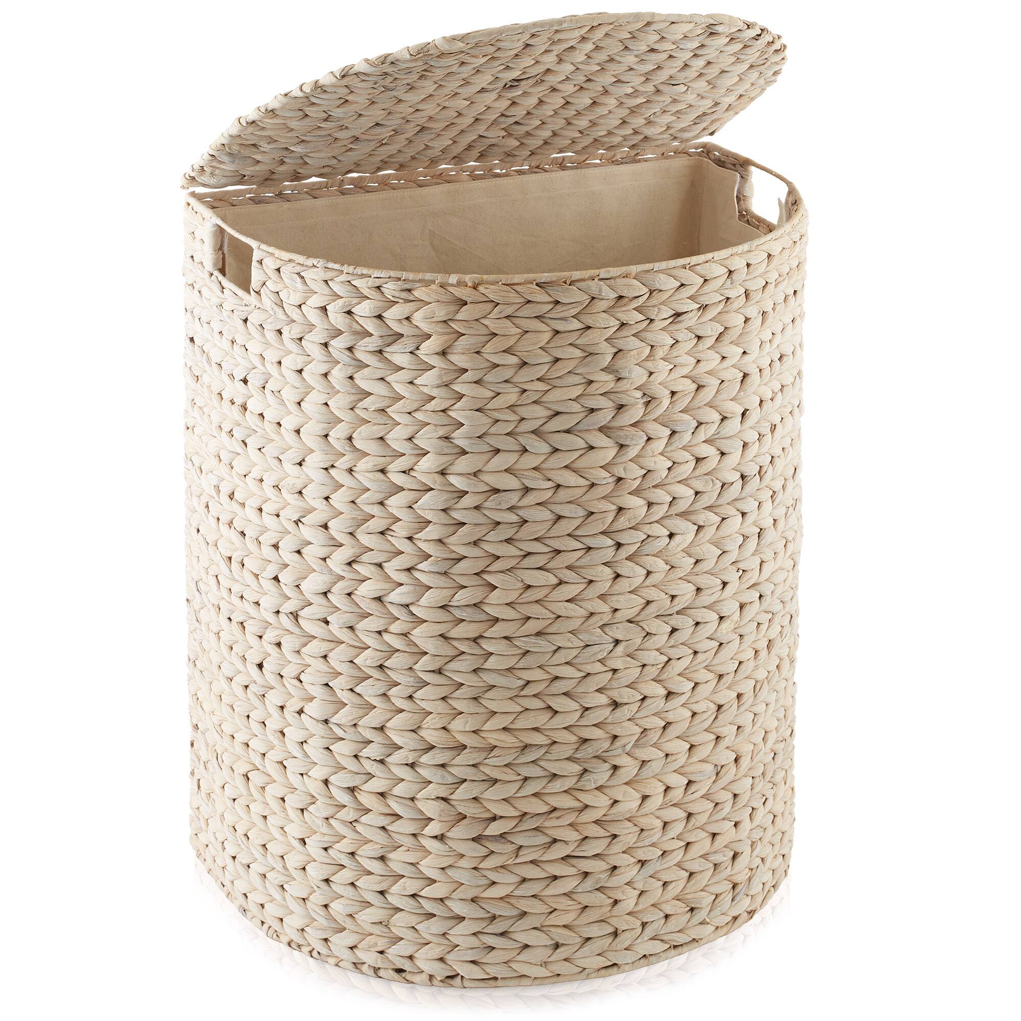 Front. Casafield - Half Moon Laundry Hamper Basket w/ Lid and Removable Liner for Clothes - Whitewash.
