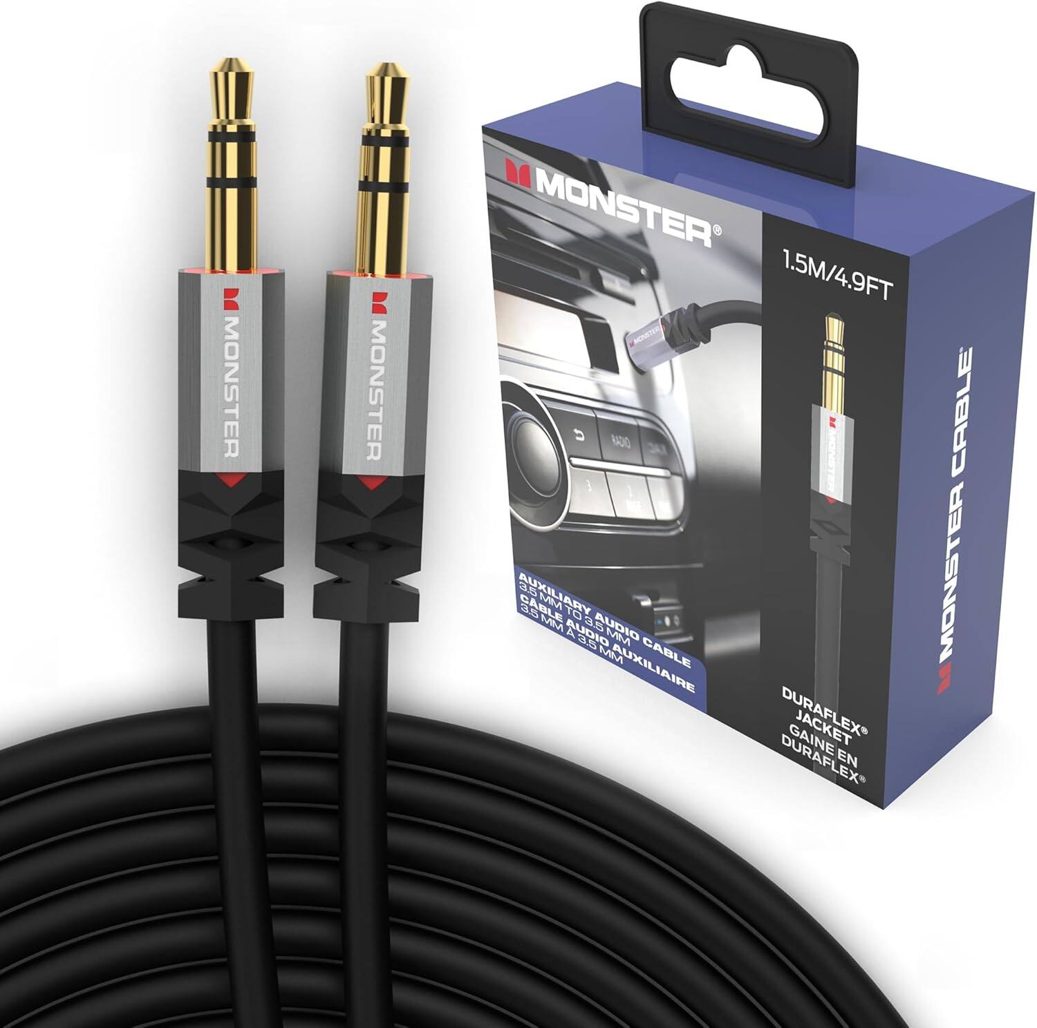 Monster - Gen2 Essentials Audio Cable 3.5mm Male to Male Aux Cord, iPhones, Headphones, 4.9FT Duraflet, Superior Sound Quality - Black