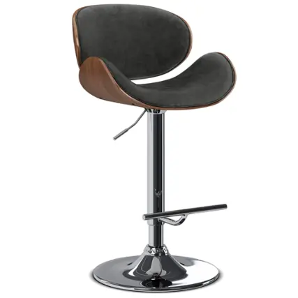 Front. Simpli Home - Marana Bentwood Adjustable Height Gas Lift Bar Stool - Distressed Grey.
