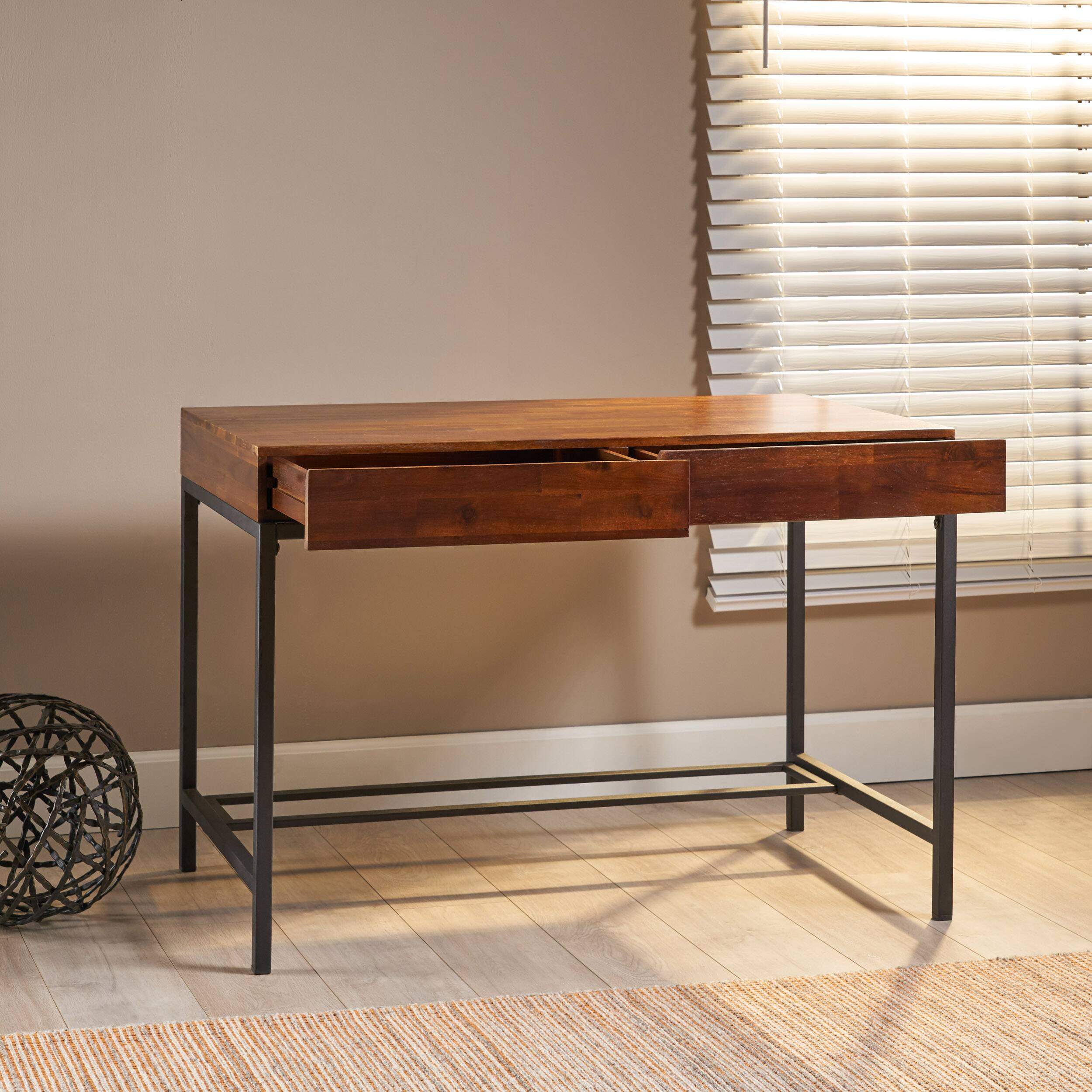 Alt View 1. APRILSOUL - Industrial Acacia Wood Desk with Drawer Mid Century Home Office Workstation - Oak.