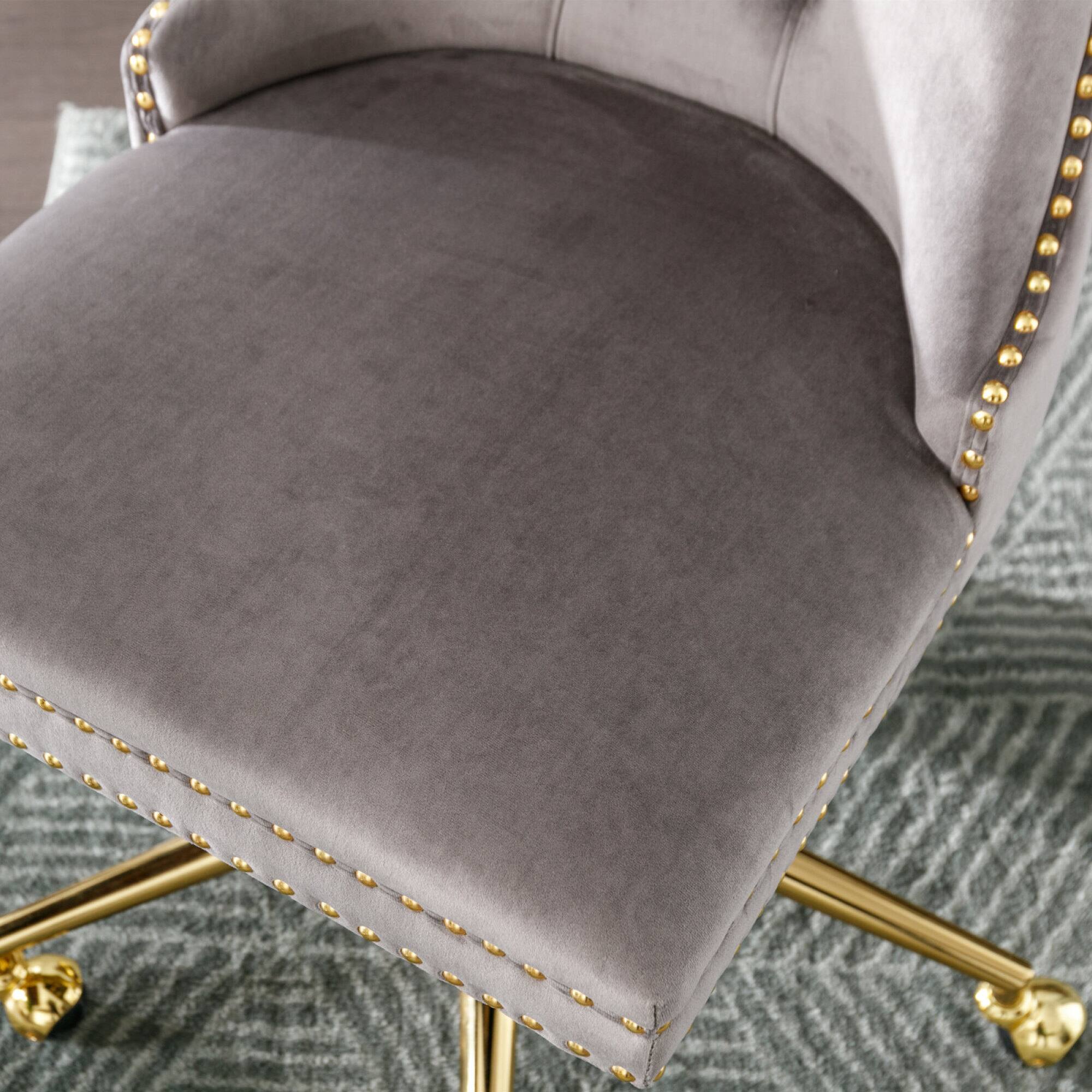 Alt View 9. GOODSILO - Modern Velvet Upholstered Office Chair with Tufted Button Design and Golden Metal Base for Home Workspace - Gray.