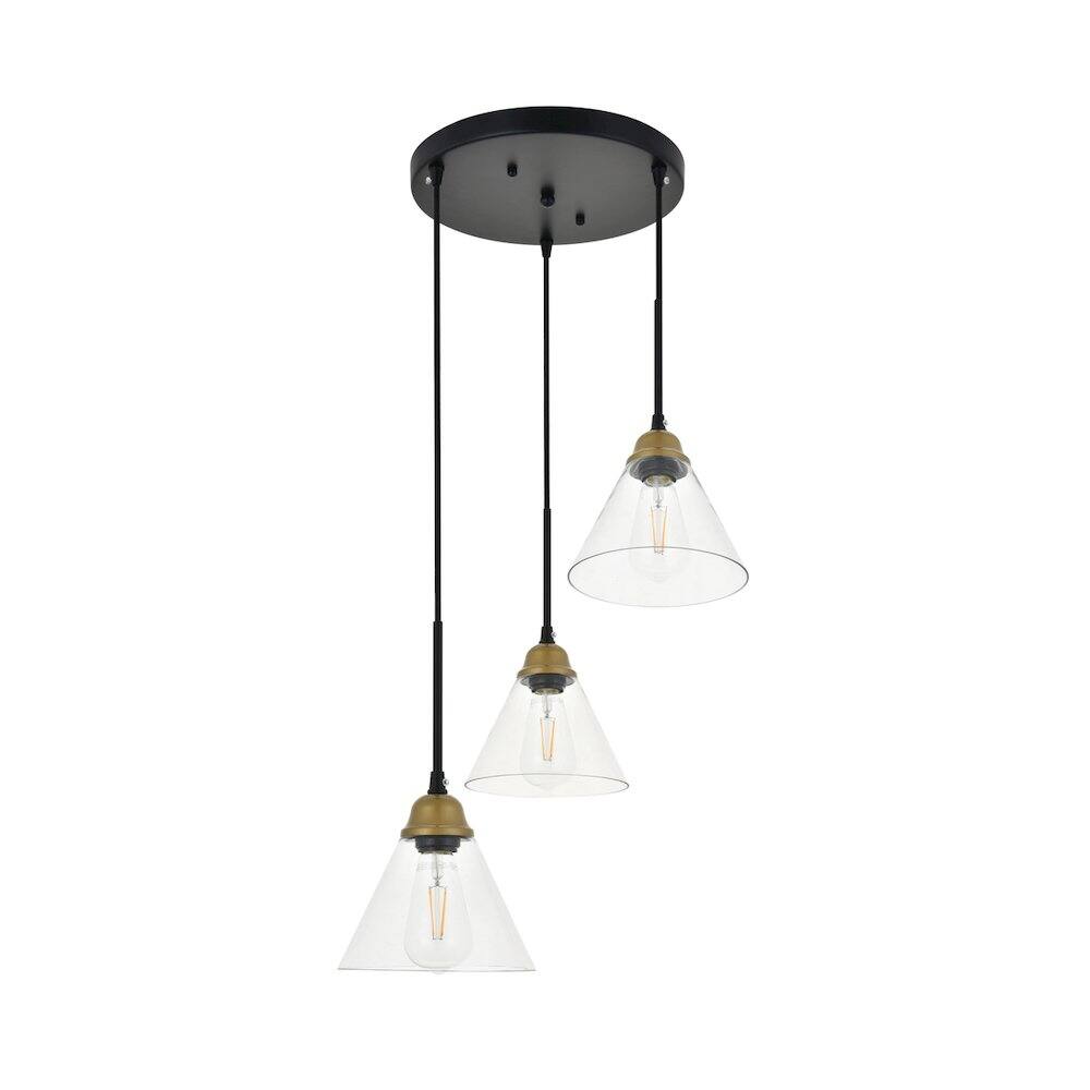 Alt View 6. Living District - Histoire 3 Light Brass And Black Pendant - Brass And Black And Clear.