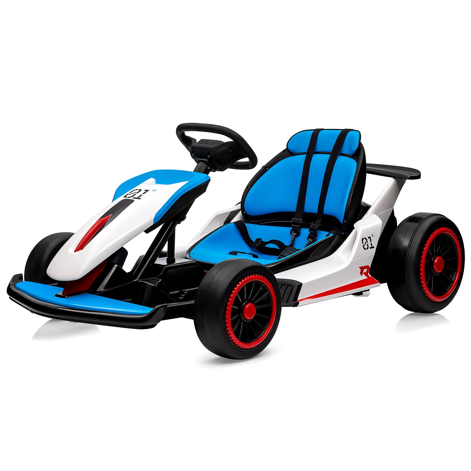 Front. Qeetex - 24V Electric Drift Go Kart for Kids 6-12 Best Gift, Blue - Blue.
