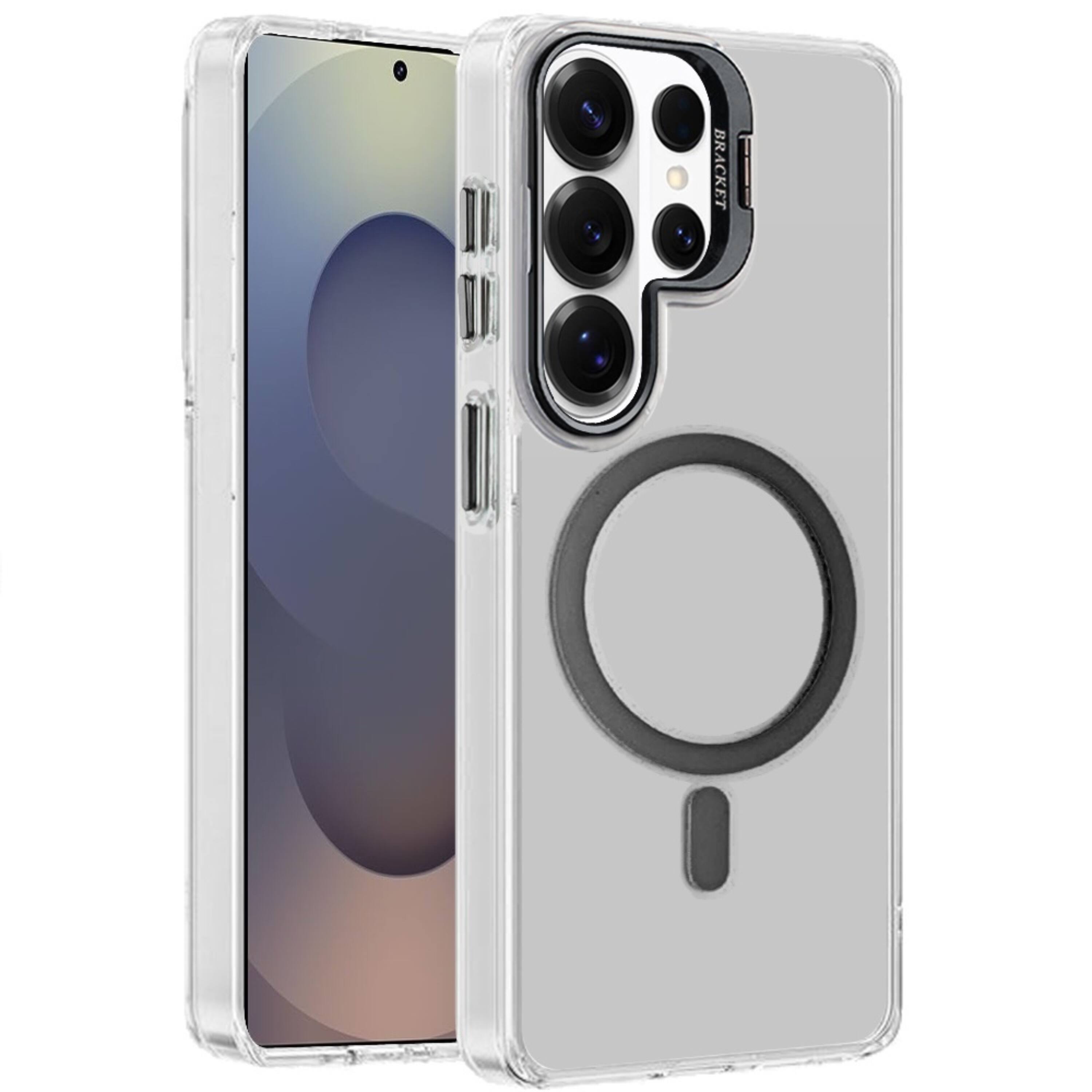 Left. Kitcheniva - Metallic Camera Stand Magnetic Circle Case With Tempered Glass For Samsung S26 Ultra Pink - Pink.