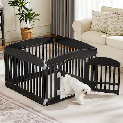 Front. AENKYO - 4-Panel Dog Playpen with Door Indoor/Outdoor Pet Fence for Small to Medium Dogs.