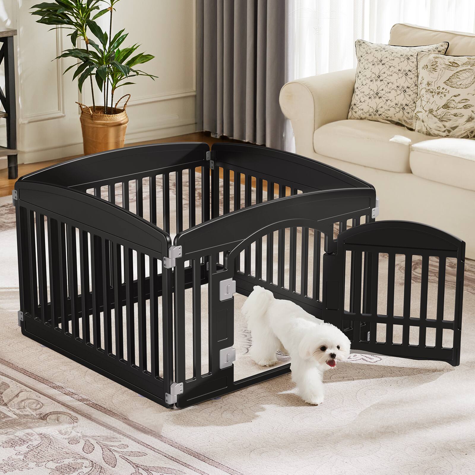 Front. AENKYO - 4-Panel Dog Playpen with Door Indoor/Outdoor Pet Fence for Small to Medium Dogs.