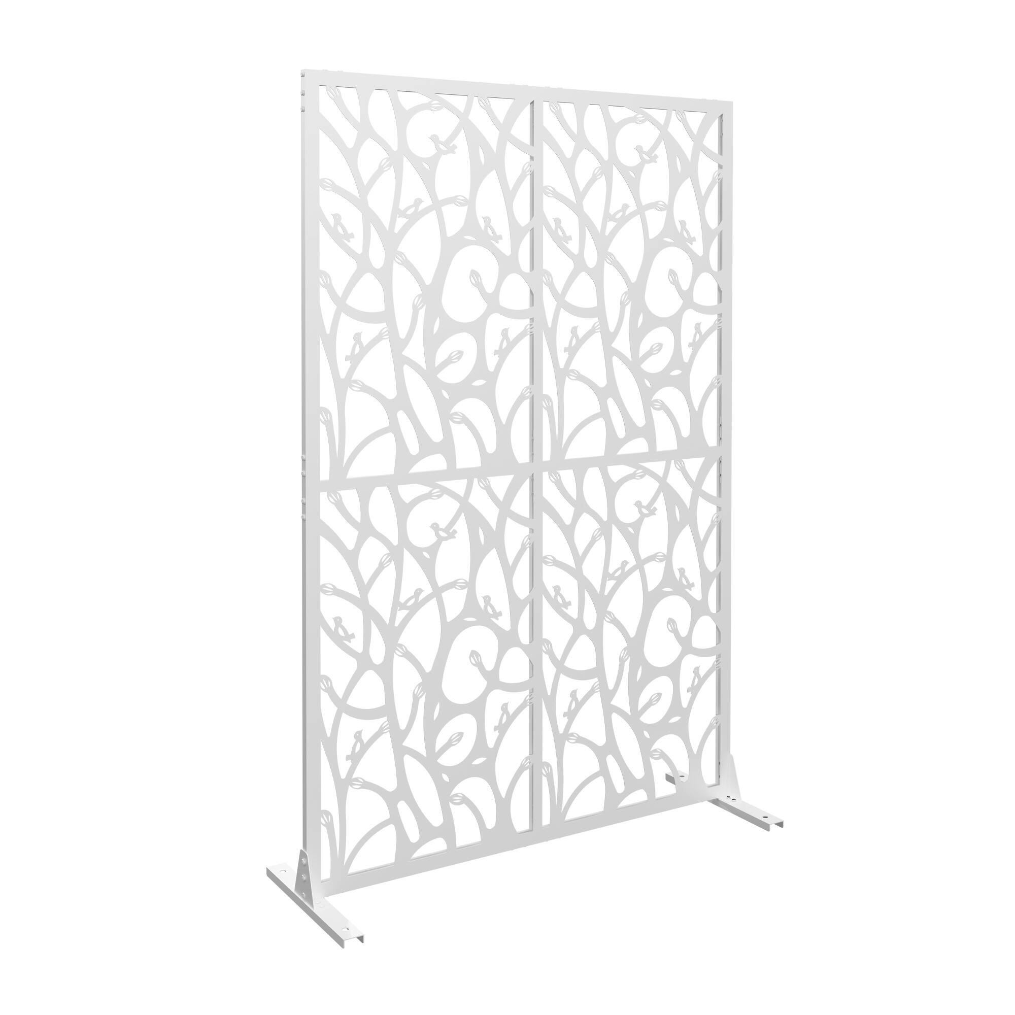 Angle. COWLOWN - Metal Privacy Screen 3.8ft W x 6ft H Freestanding Outdoor and Indoor Divider for Patio Balcony White Bird Design - White.