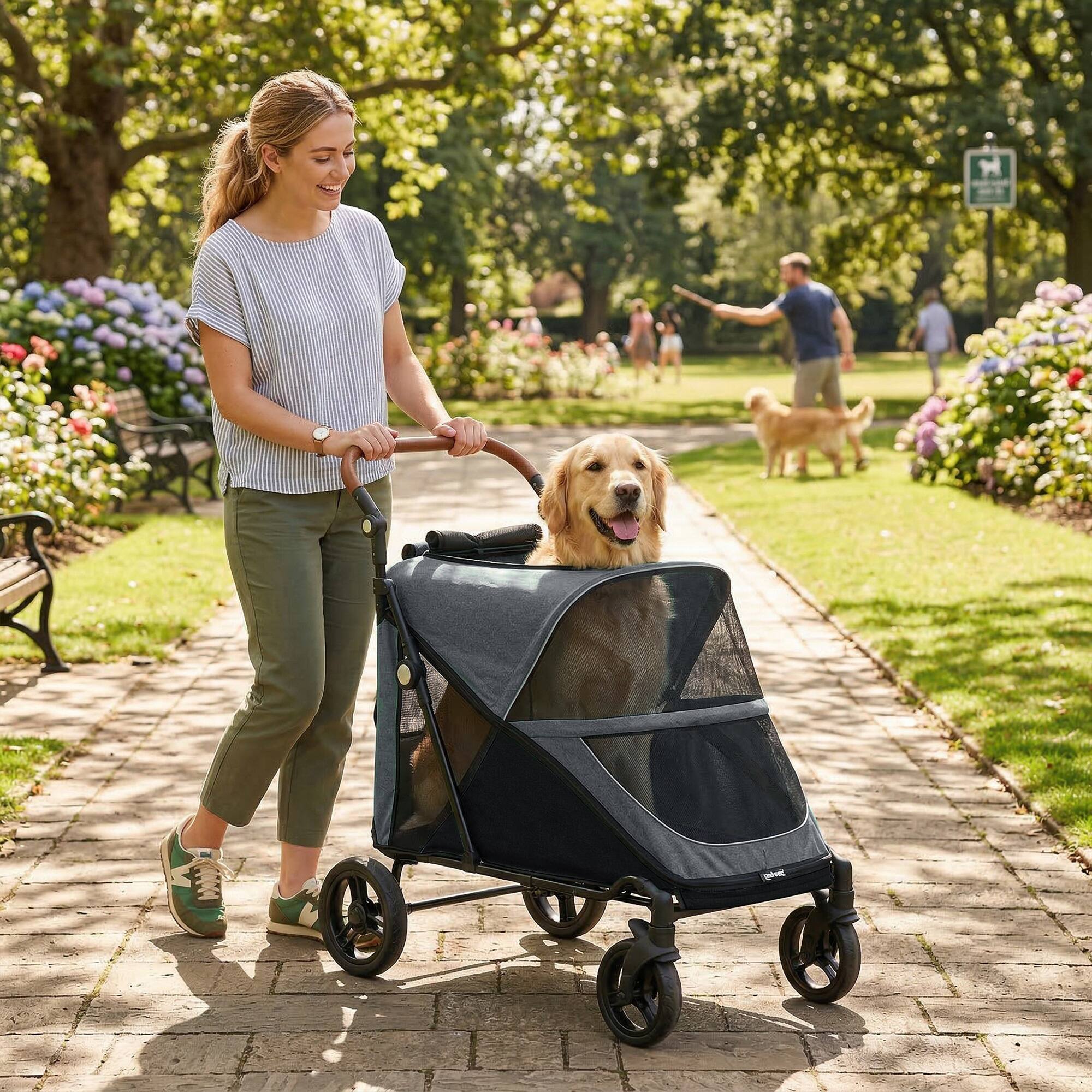 Alt View 1. Pawhut - Stroller for Large Dogs Up to 66 LBS with All-Terrain Spring Suspension - Gray.