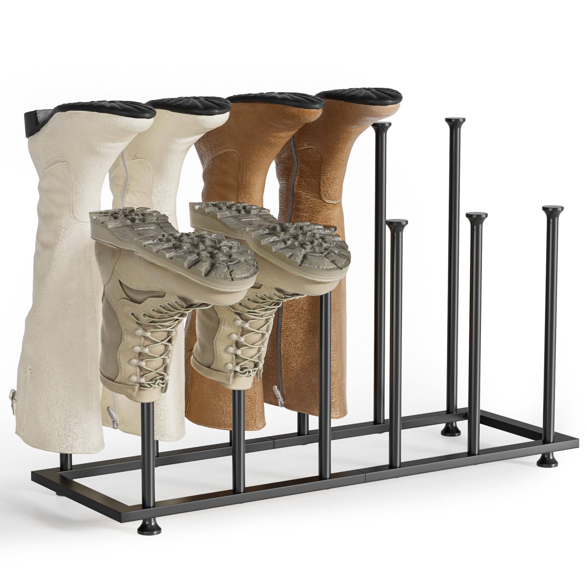 Angle. Hanke - Freestanding Boot Rack Organizer Tall Boots - Black Metal For Dorm Room Closet Entryway Bedroom Patio Outdo... - Standard for 6 Pairs 1.