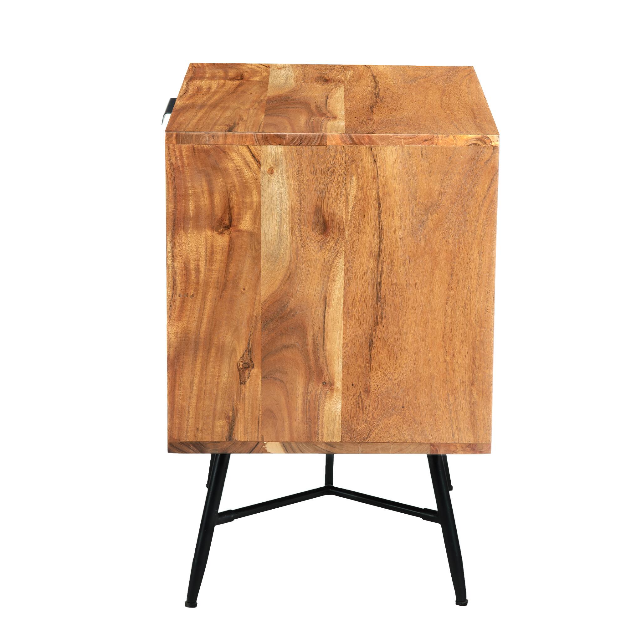 Left. Manhattan Lane - 2 Drawer Wooden Nightstand with Metal Angled Legs - Brown and Black.