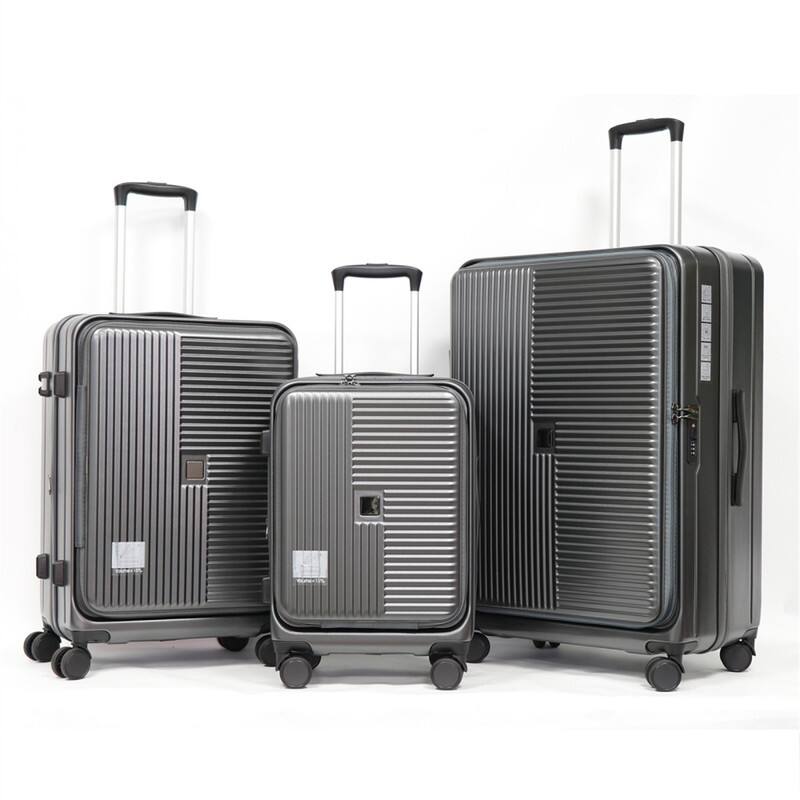 Alt View 5. HTUTWOO - Luggage 3-Piece Set (20/24/28) - Front Opening Hardshell Suitcase,ABS+PC,TSA Approved Lock,Expandable,Laptop Compartment - Cement Grey.
