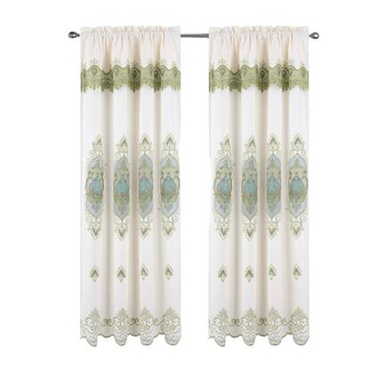Front. RT Designers Collection - RT Designer Collection Betsy Macrame Rod Pocket Curtain Panel 52" x 84" Sage - Sage.