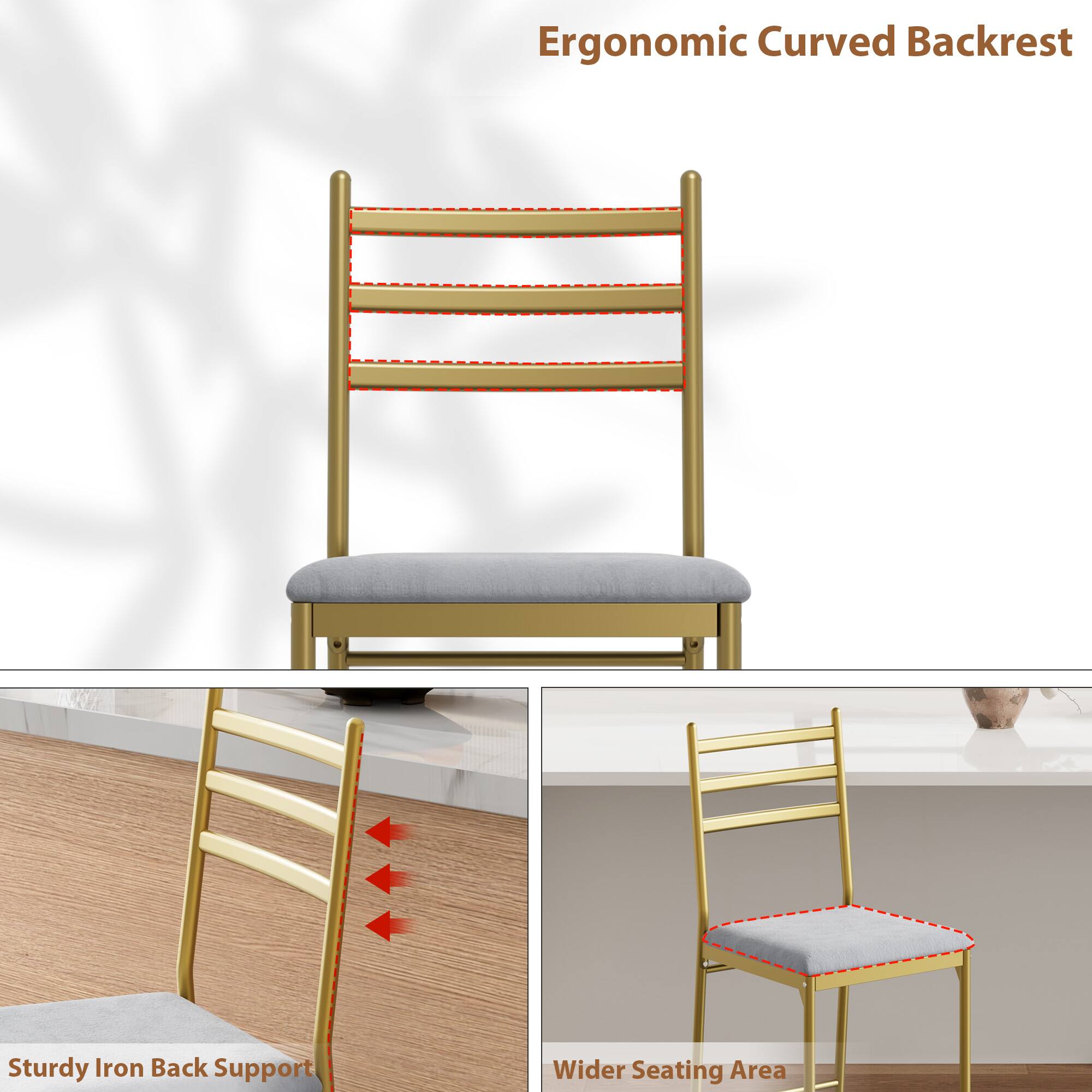 Ergonomic Curved Backrest  
Sturdy Iron Back Support  
Wider Seating Area