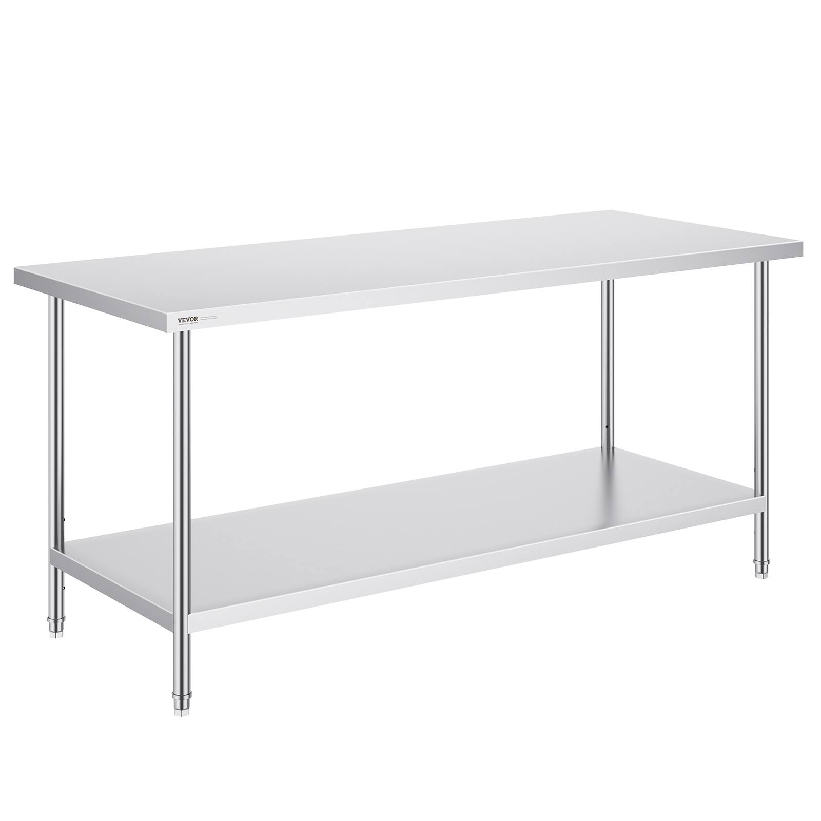 Front. VEVOR - Stainless Steel Prep Table, 30 x 72 x 34 Inch, 920 lbs Load Capacity, Heavy Duty Metal Worktable - Silver.