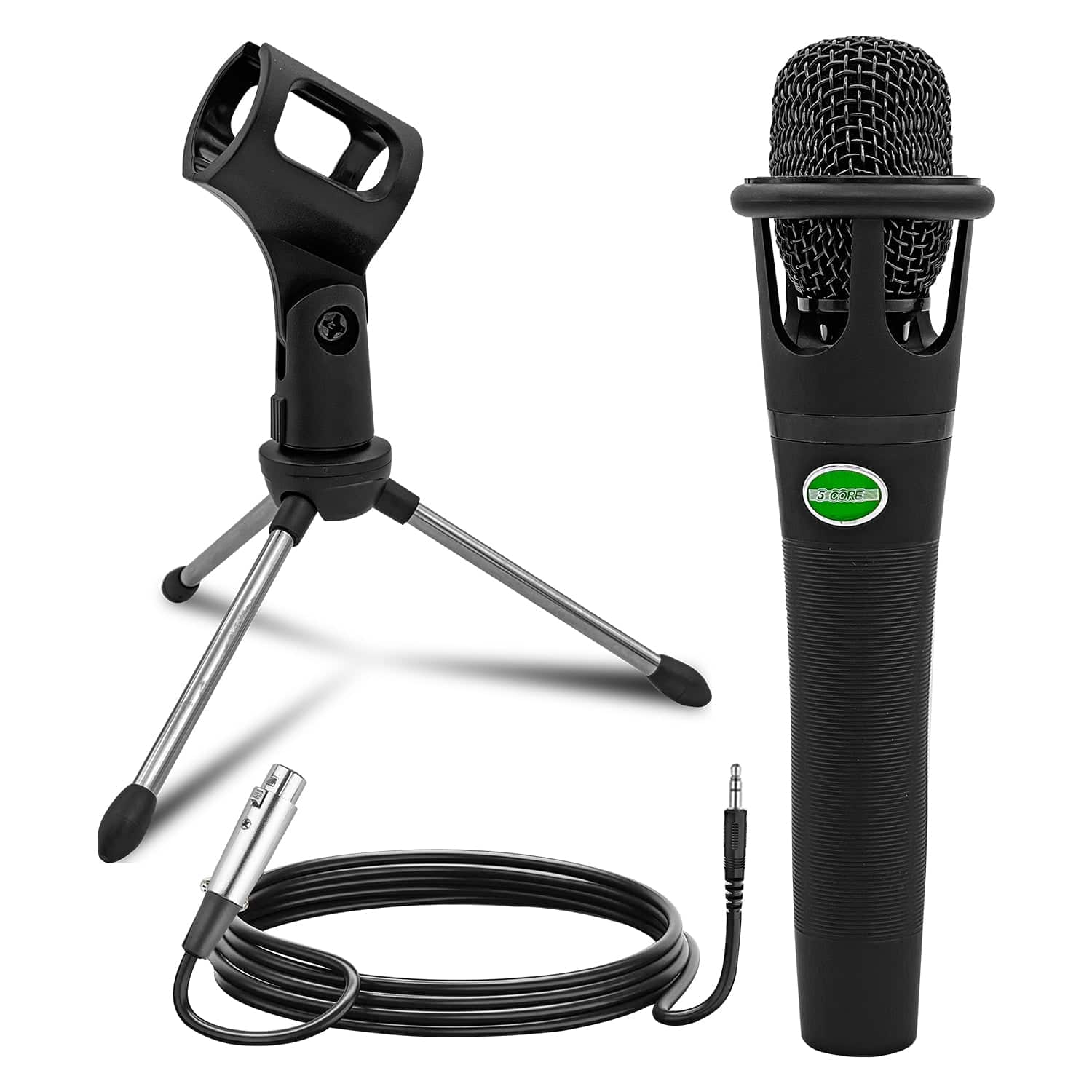 5 CORE - Podcast Equipment Bundle w Cardioid Dynamic XLR Microphone Mini Desk Stand XLR to 1/8” Cable
