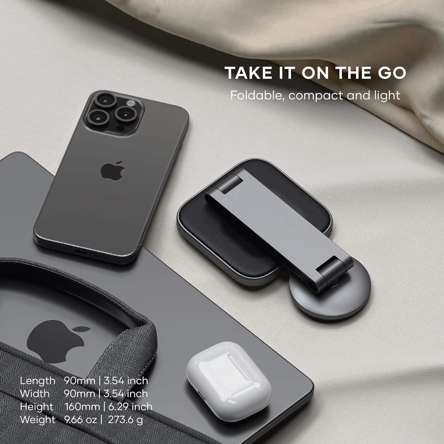 Take It on the Go: Foldable, Compact and Light
Length: 90mm | 3.54 inch
Width: 90mm | 3.54 inch
Height: 160mm | 6.29 inch
Weight: 9.66 oz | 273.6 g