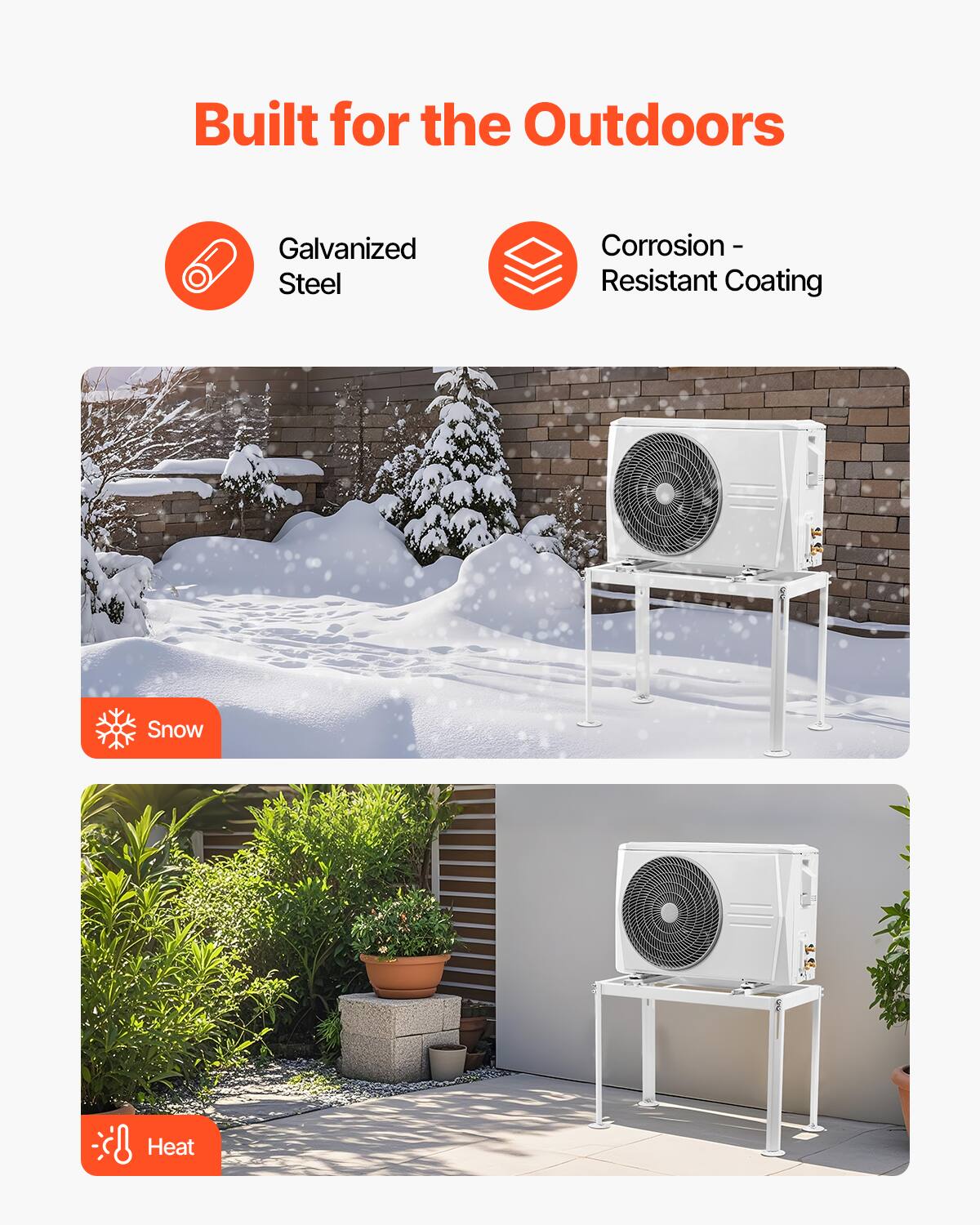 Built for the Outdoors

- Galvanized Steel
- Corrosion-Resistant Coating

Snow  
Heat