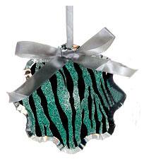 Front. Allstate - 4.5" Teal Green and Black Glittered Zebra Print Snowflake Prism Christmas Ornament - Green.