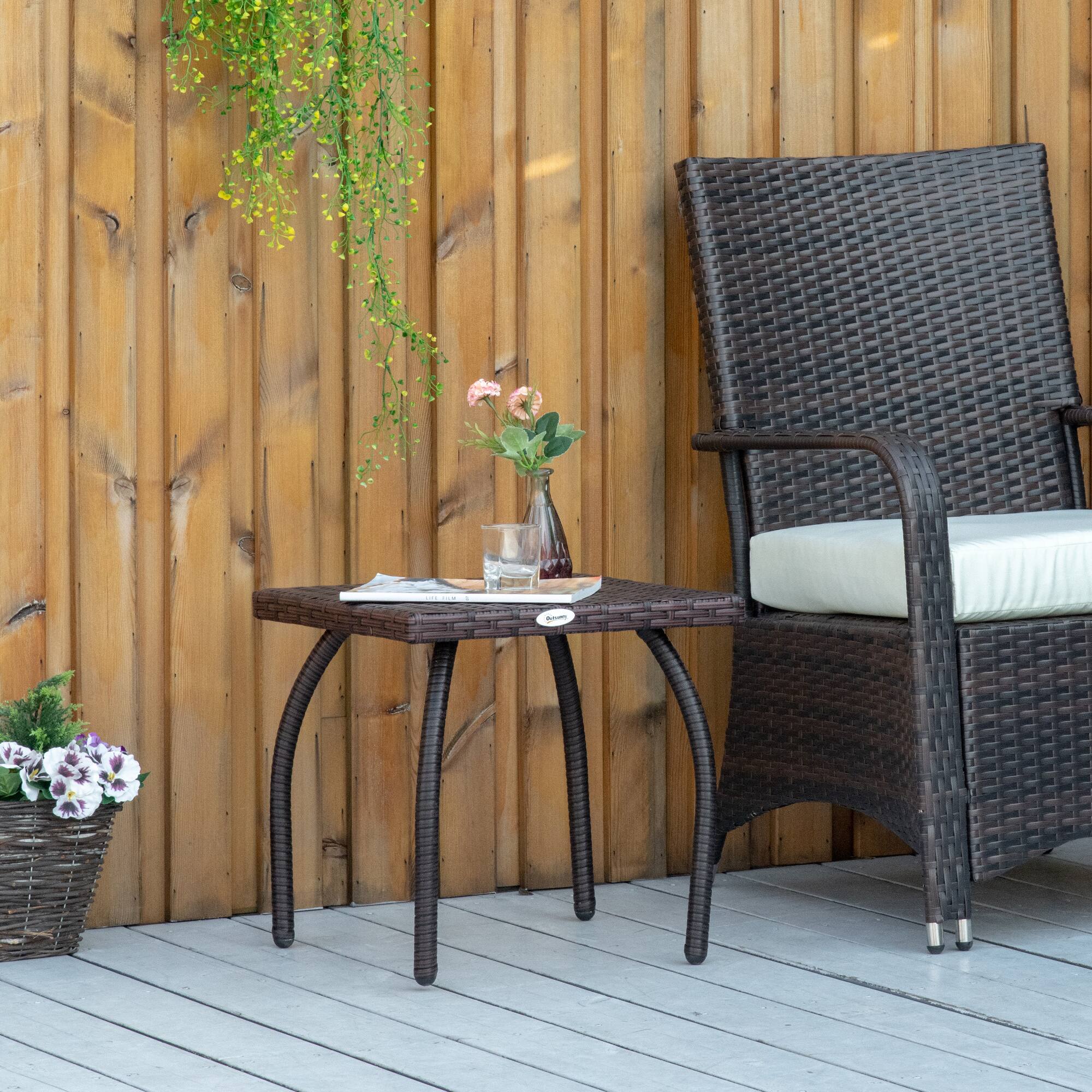 Alt View 1. Outsunny - Outdoor PE Wicker Side Table, Small Square Rattan End Table, All-Weather Material Coffee Table for Garden, Balcony - Brown.