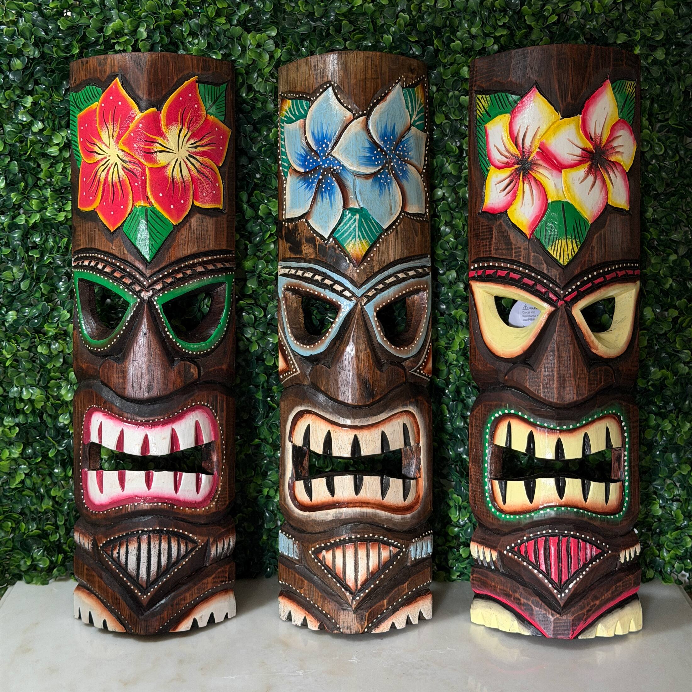 Alt View 5. Zeckos - Hand Carved Wooden Tiki Mask Wall Sculptures Set of 3 Tropical 19 Inch - Multicolored.