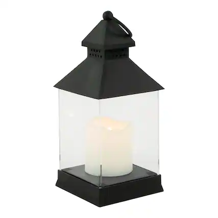 Front. Northlight - Candle Lantern with Flameless LED Candle - 9.5" - Black - Black.