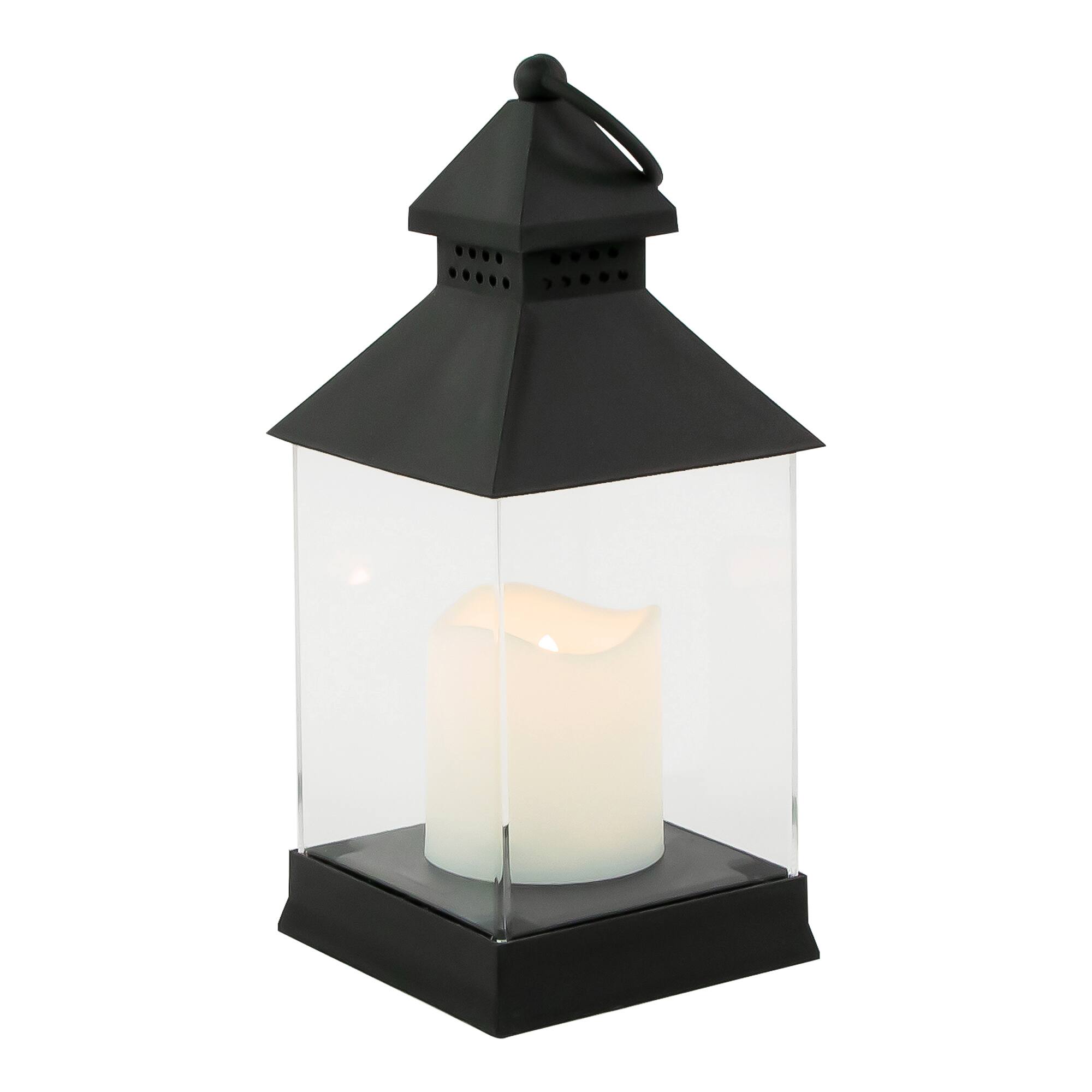 Front. Northlight - Candle Lantern with Flameless LED Candle - 9.5" - Black - Black.