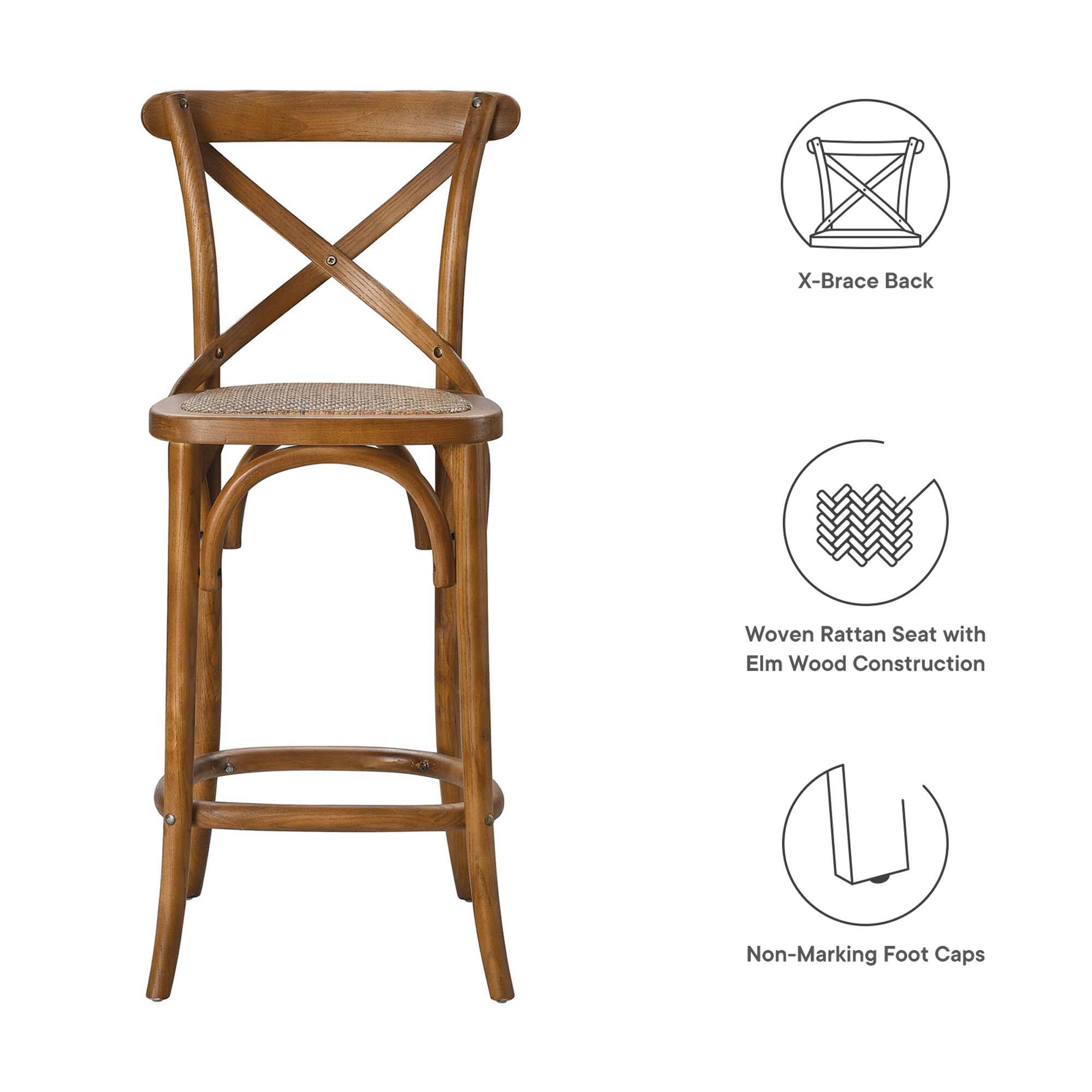 X-Brace Back  
Woven Rattan Seat with Elm Wood Construction  
Non-Marking Foot Caps