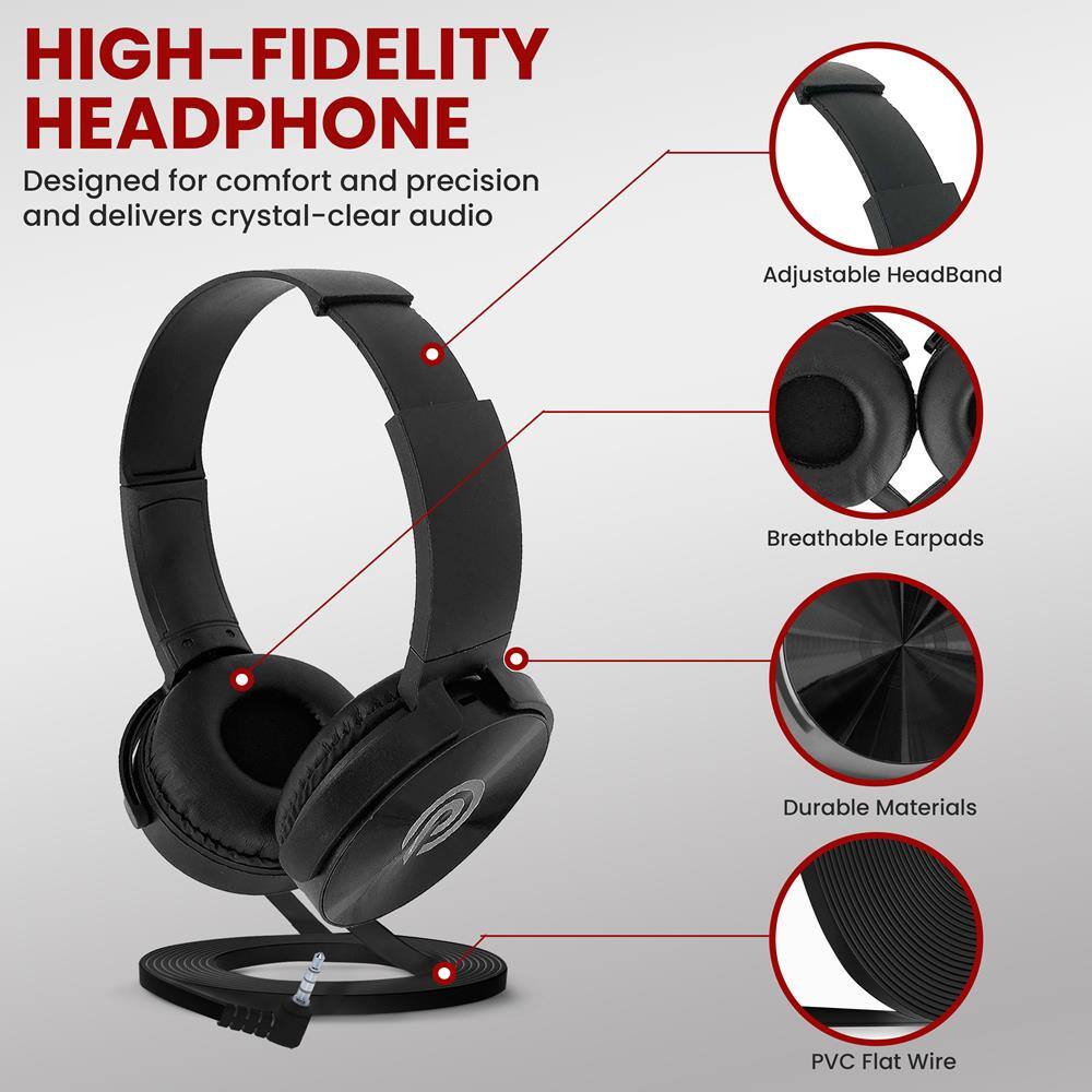 HIGH-FIDELITY HEADPHONE  
Designed for comfort and precision and delivers crystal-clear audio  

- Adjustable HeadBand  
- Breathable Earpads  
- Durable Materials  
- PVC Flat Wire