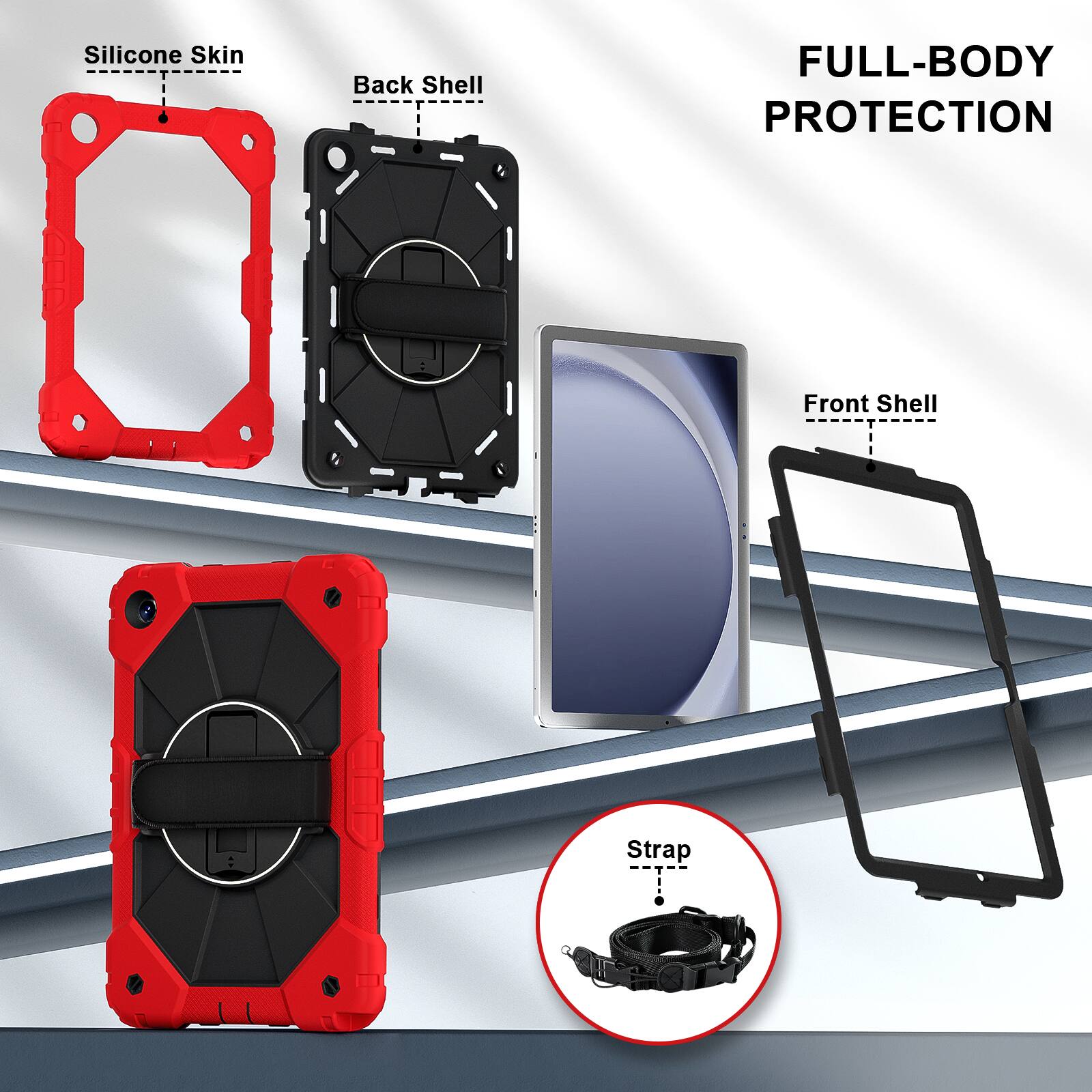 Silicone Skin  
Back Shell  
FULL-BODY PROTECTION  
Front Shell  
Strap