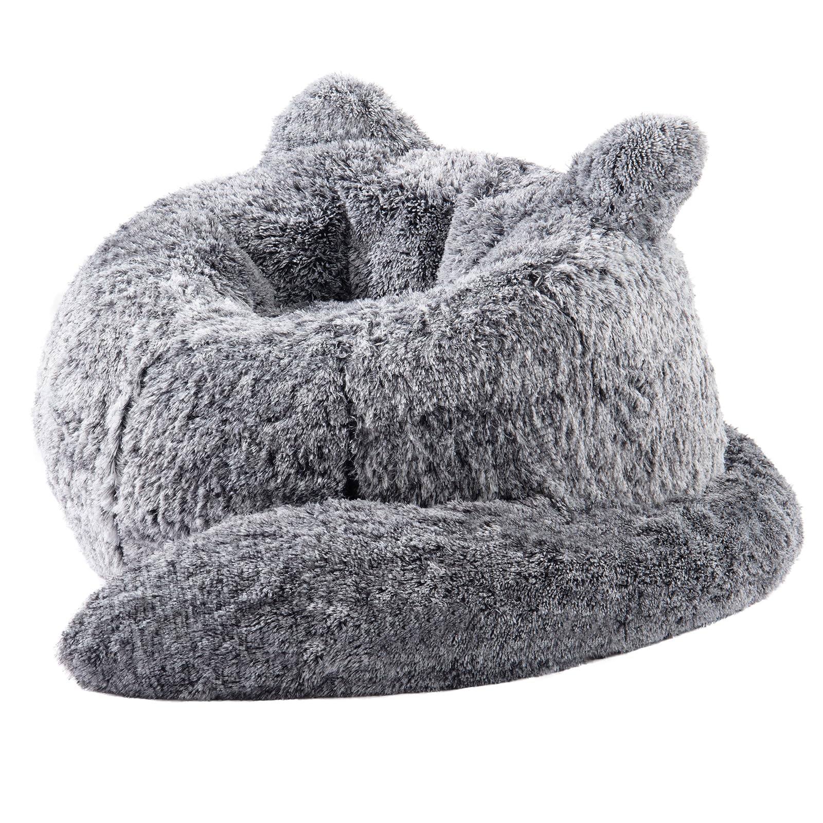 Front. Fabibe - Bean Bag Chair for Adults Teens Giant Faux Fur Bean Bag Chairs with Filler Fluffy Plush Cat Shaped Beanbag Couch Comfy A - Black Large.