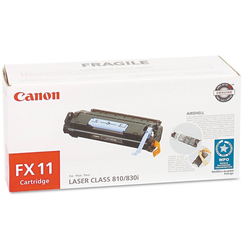 FRAGILE  
Canon  
FX 11 Cartridge  
For Pour Para LASER CLASS 810/830i  

AIRSHELL  
Canon  
Genuine  
WPO WORLD PACKAGING ORGANISATION  
WorldStar Awarded Package