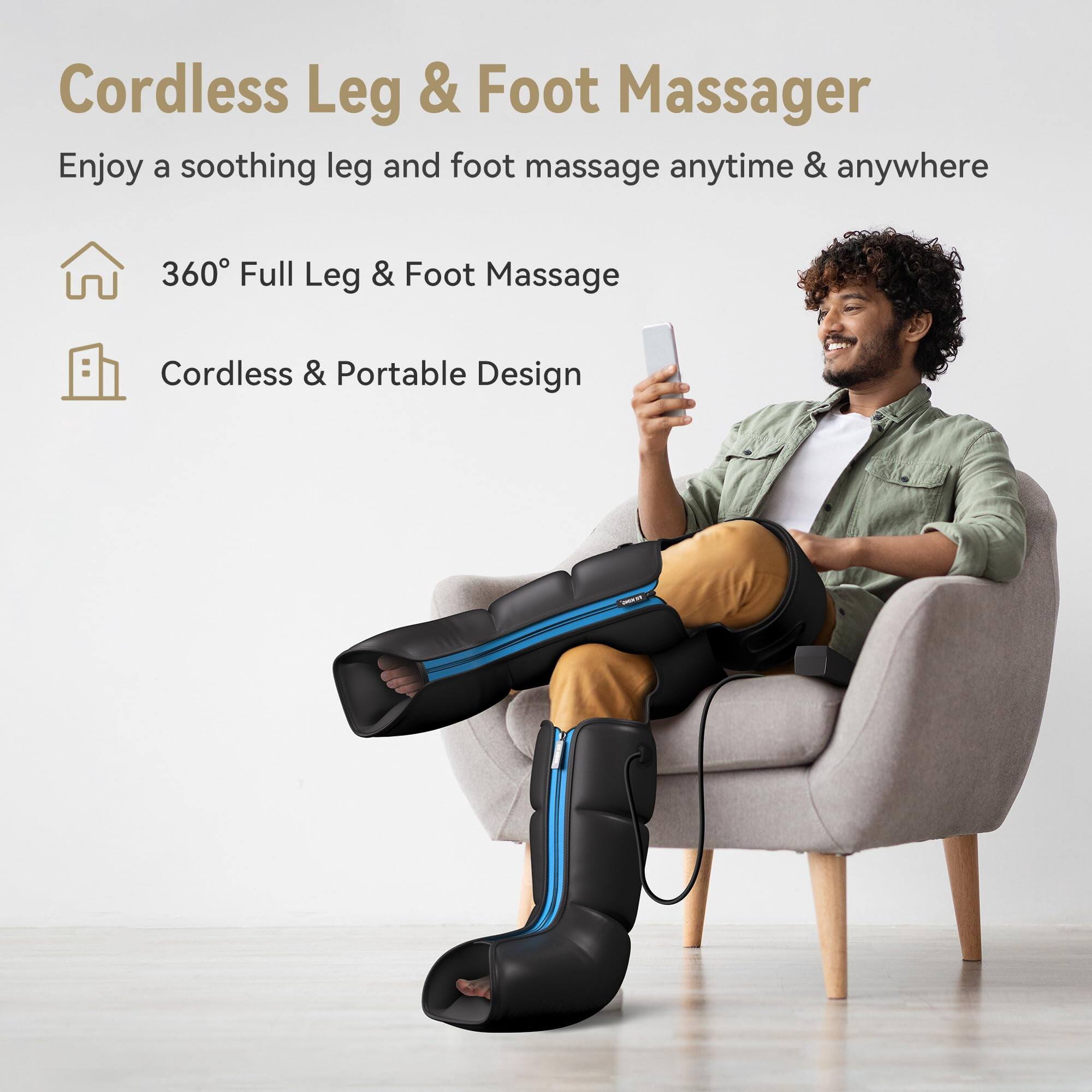 Cordless Leg & Foot Massager  
Enjoy a soothing leg and foot massage anytime & anywhere  

360° Full Leg & Foot Massage  
Cordless & Portable Design