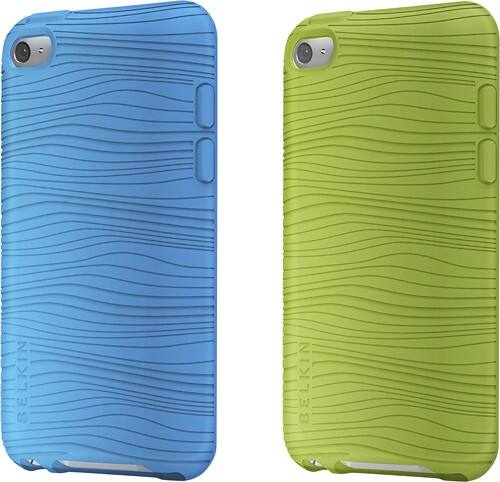 Front Standard. Belkin - Grip Groove Sleeve for Apple® iPod® touch (2-Pack) - Vivid Aqua/Lemongrass.
