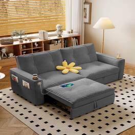 Kadyn - 2-in-1 Multi-Functional Sofa Bed for Sitting & Sleeping, Modern Corduroy Fabric Sofa for Living Room, Gray - Gray