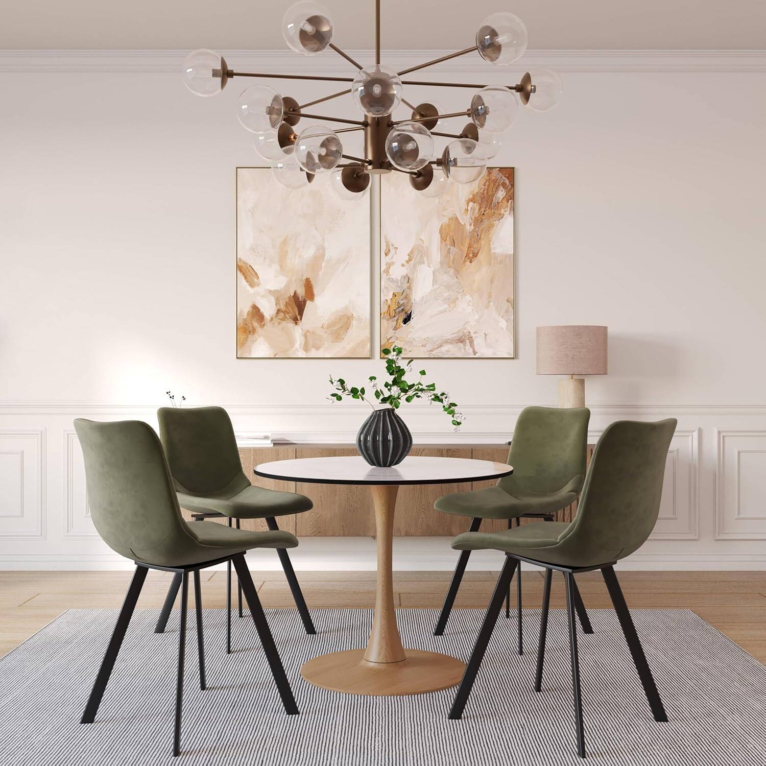 Angle. LeisureMod - Bristol 24 in. Round Dining Table – MDF Top with Natural Wood Steel Pedestal Base, Modern Accent Kitchen Table - Marbled White.