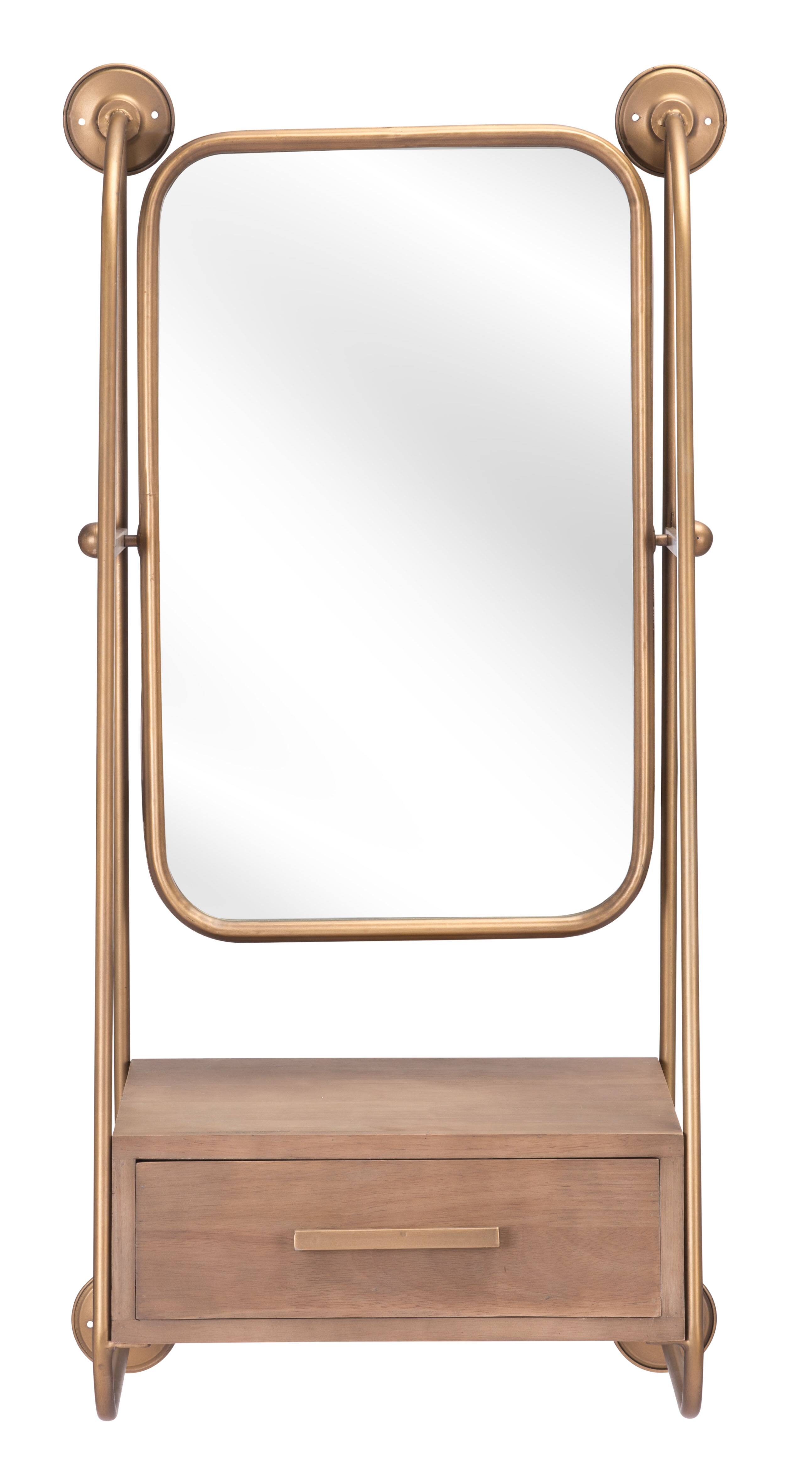 Back. Hivvago - Peralta Mirror Shelf Brass & Brown - Brass & Brown.