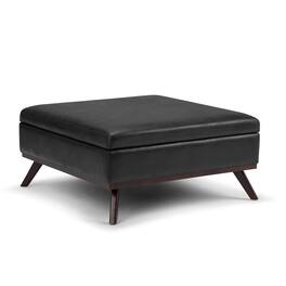 Simpli Home - Owen 36 inch Wide Square Coffee Table Storage Ottoman Vegan Leather - Distressed Black