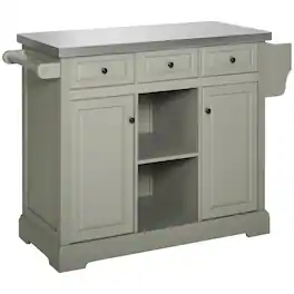 Homcom - Rolling Kitchen Island with Storage, Kitchen Cart with Stainless Steel Top, Spice Rack & Drawer - Gray