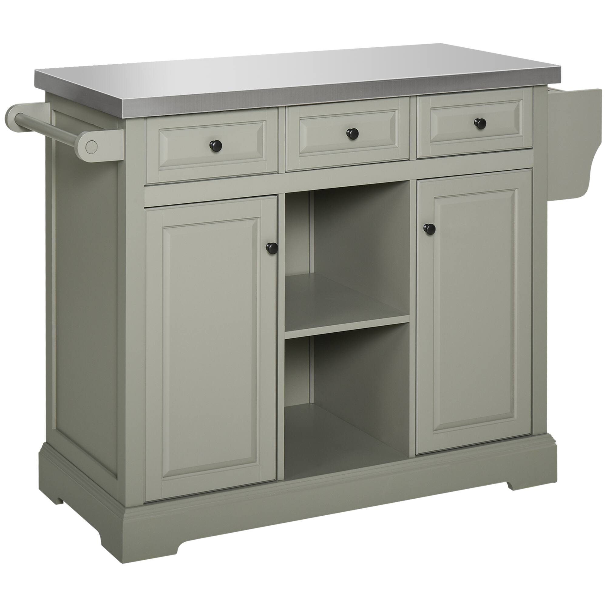 Front. Homcom - Rolling Kitchen Island with Storage, Kitchen Cart with Stainless Steel Top, Spice Rack & Drawer - Grey.